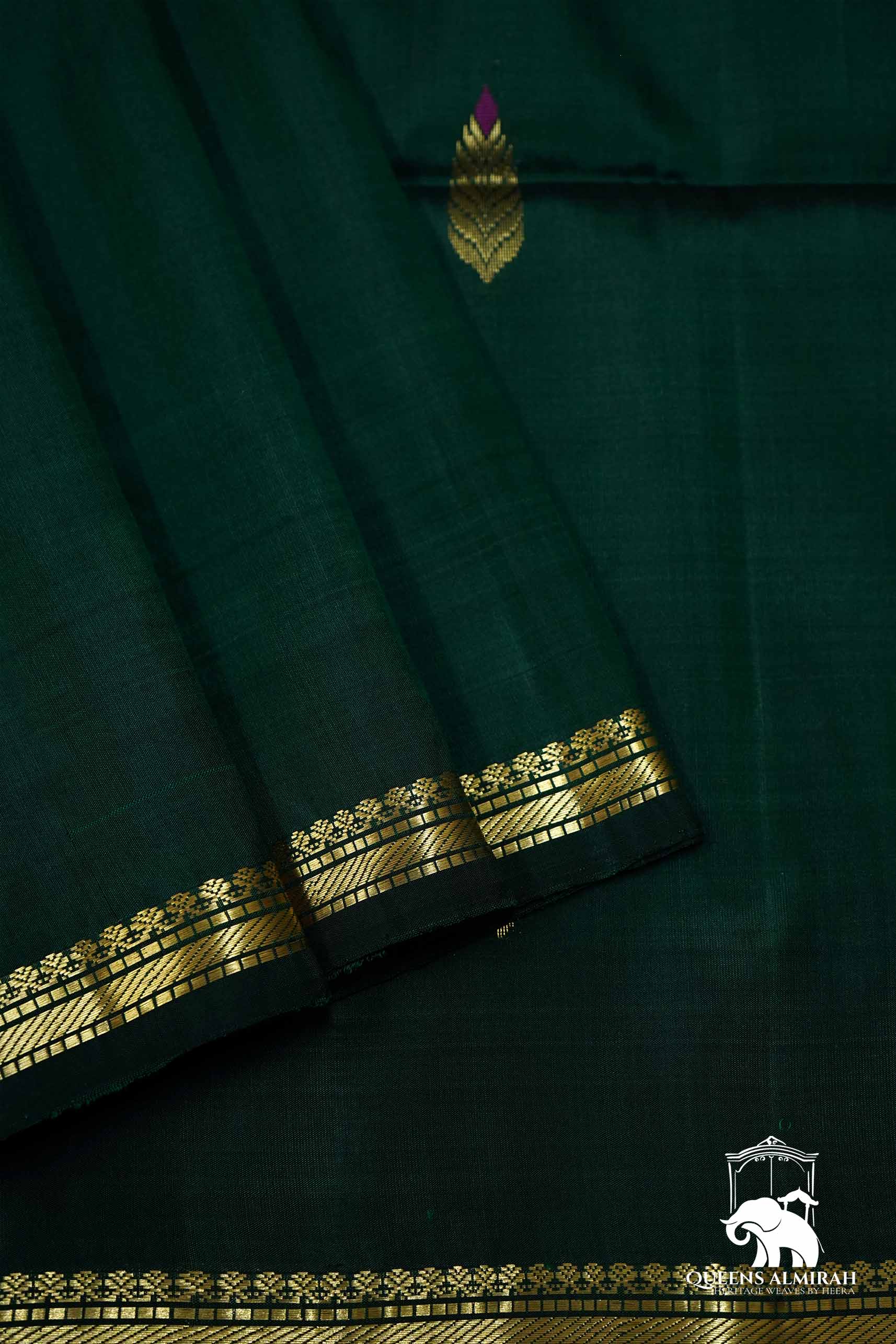 PALM GREEN WITH GOLD BORDER SOFT SILK SAREE - Queens Jewel Emporium