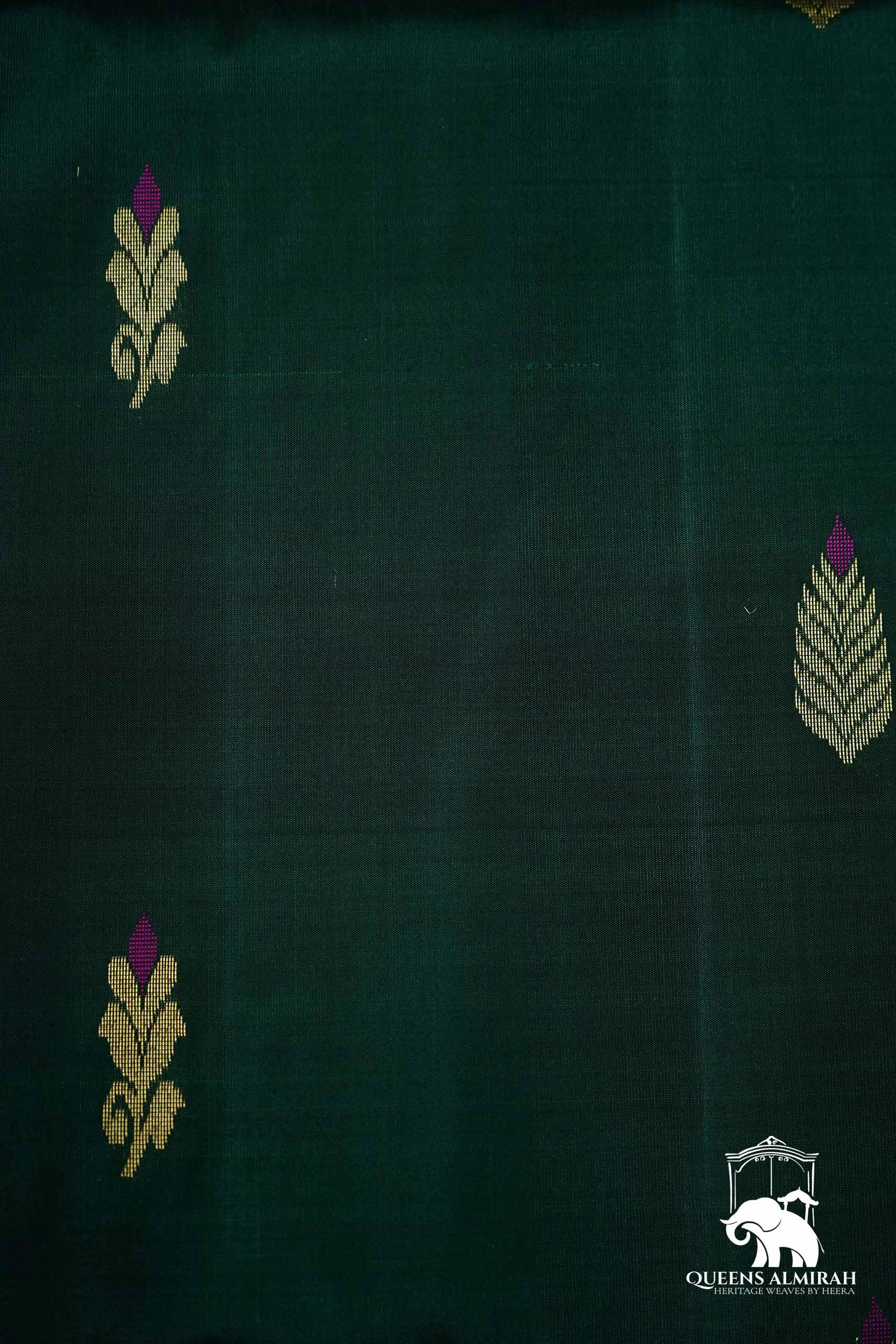 PALM GREEN WITH GOLD BORDER SOFT SILK SAREE - Queens Jewel Emporium