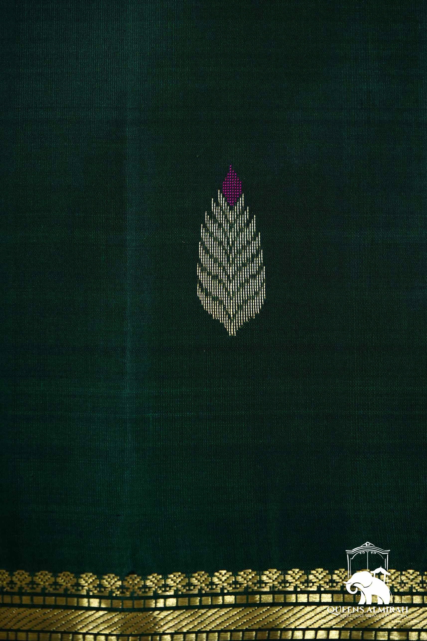 PALM GREEN WITH GOLD BORDER SOFT SILK SAREE - Queens Jewel Emporium