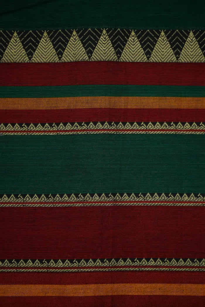 PALM GREEN WITH MULTI COLOUR LONG BRODER  NARAYANPET COTTON SAREE - Queens Jewel Emporium