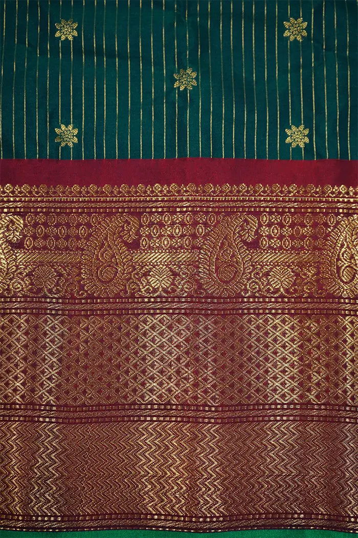 PALM GREEN WITH WINE RED MANGALGIRI GADWAL SAREE - Queens Jewel Emporium