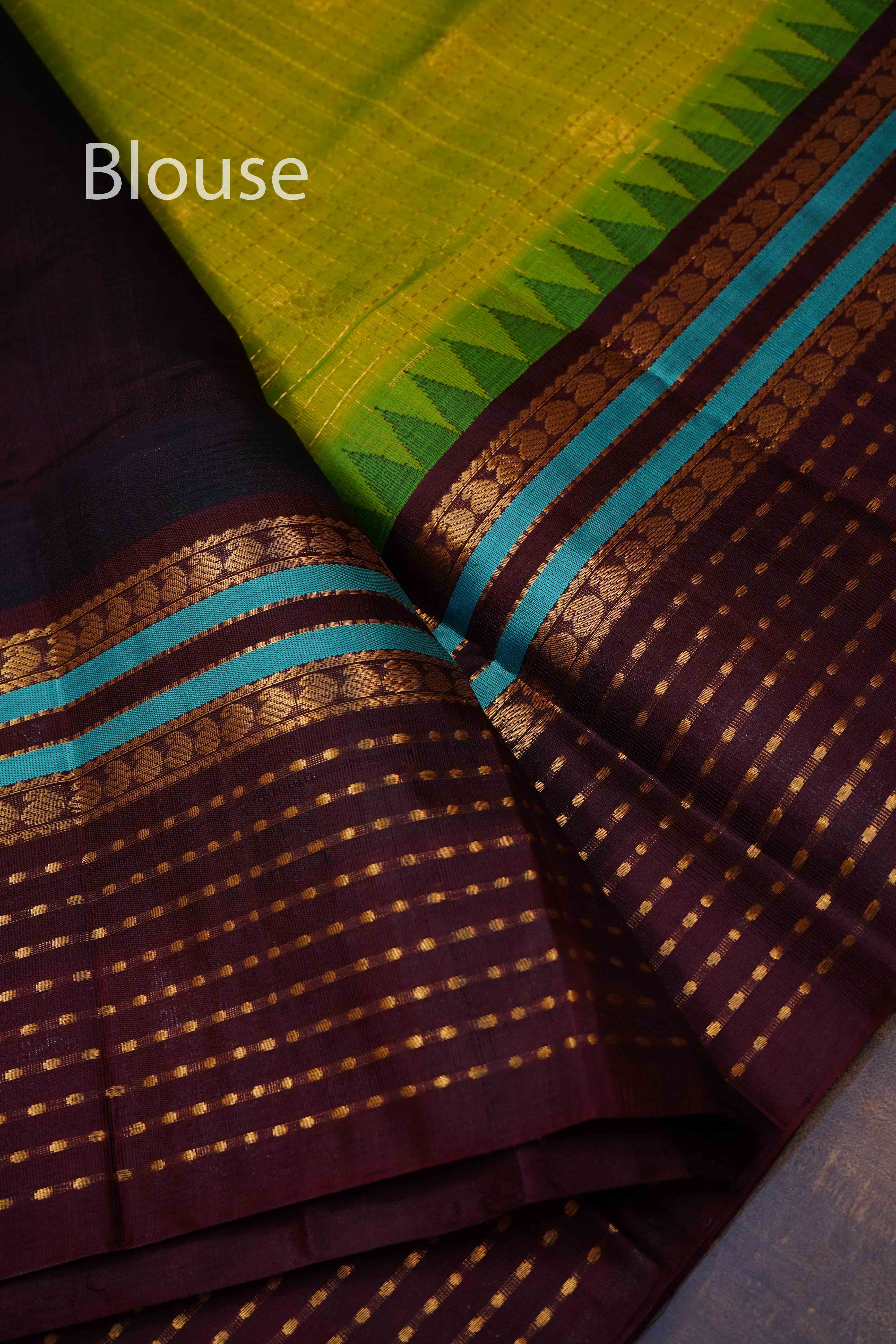 PARROT GREEN WITH COCOA BEAN PURE SILK COTTON SAREE - Queens Jewel Emporium