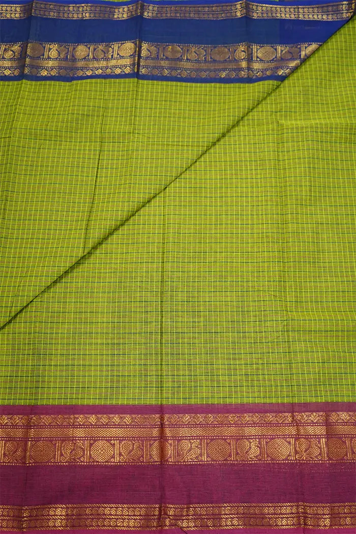 PARROT GREEN WITH GRAPH KANCHI COTTON SAREE - Queens Jewel Emporium