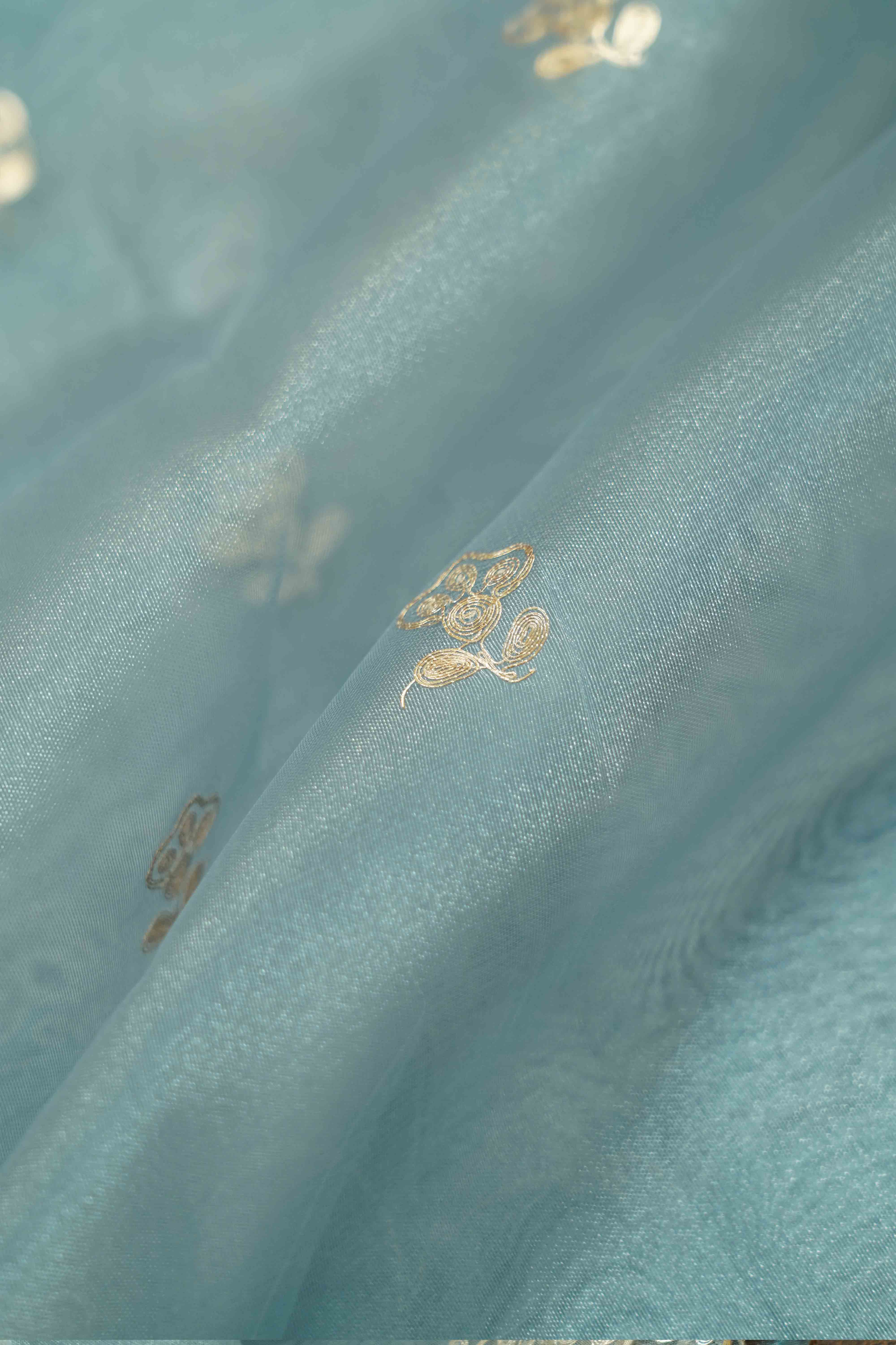 PASTEL BLUE SILK ORGANZA SAREE - Queens Jewel Emporium