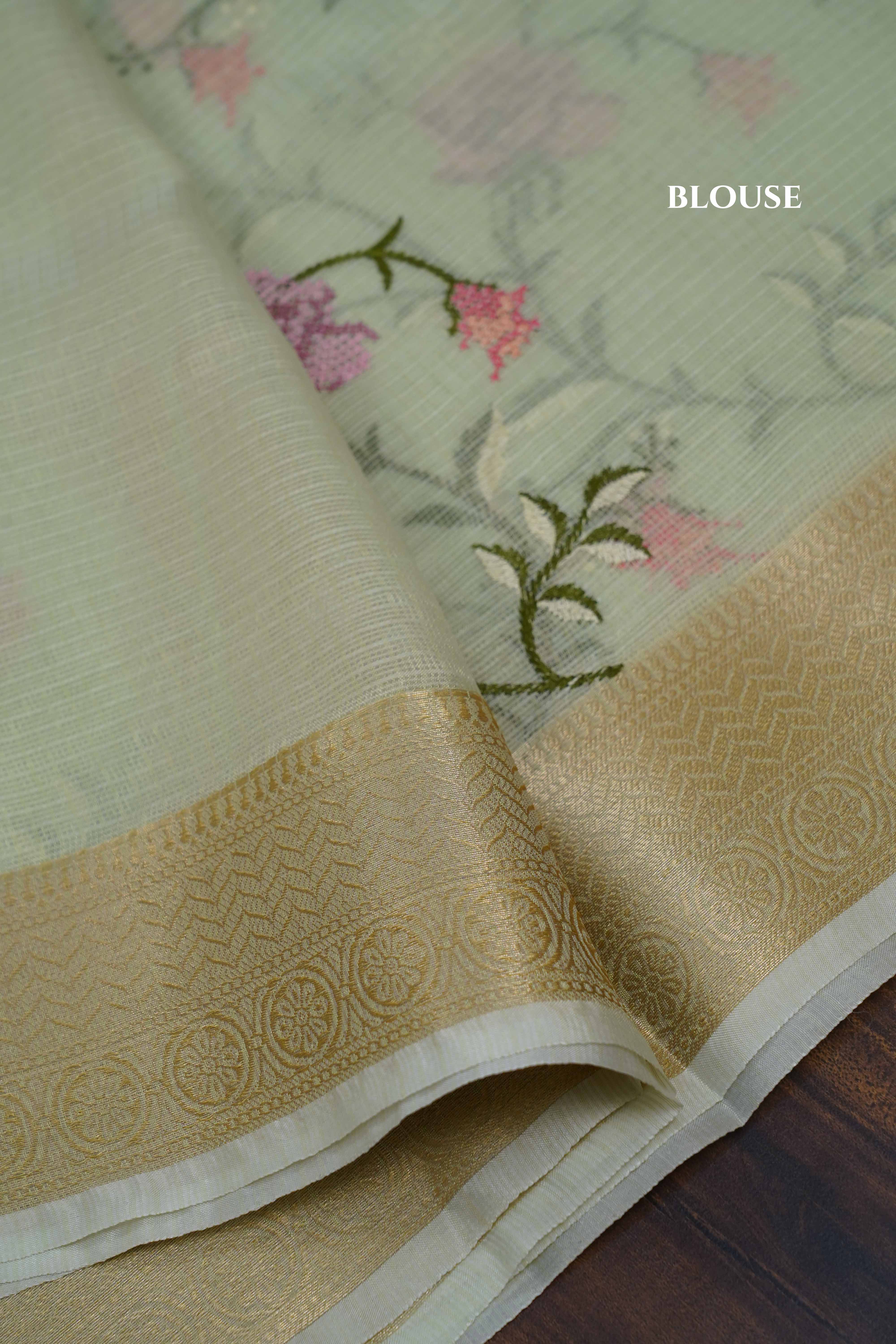 PASTEL GREEN SEMI KOTA SILK COTTON - Queens Jewel Emporium