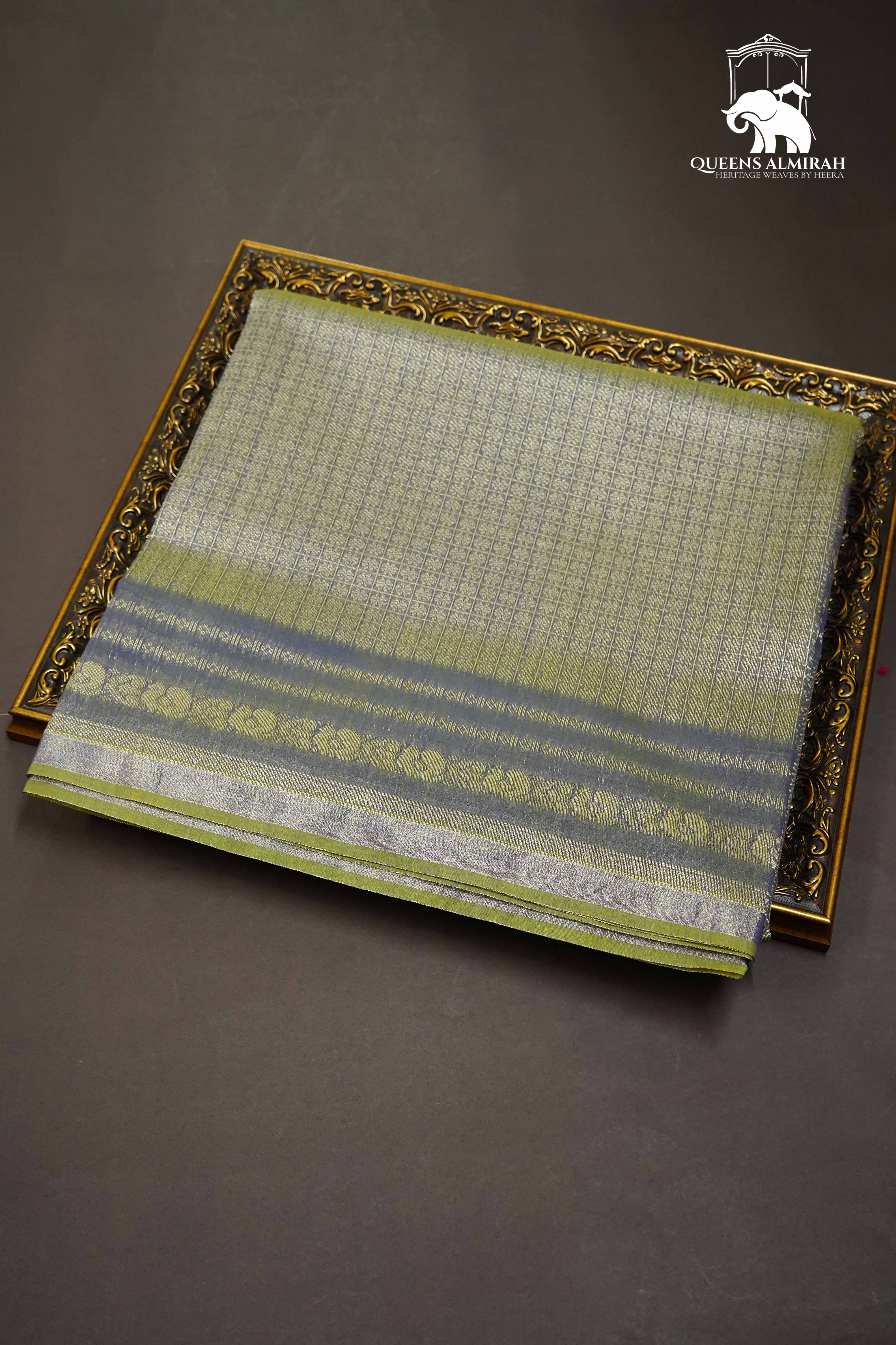 PASTEL GREEN WITH PURPLE  WOVEN BORDER SILK COTTON SAREE - Queens Jewel Emporium