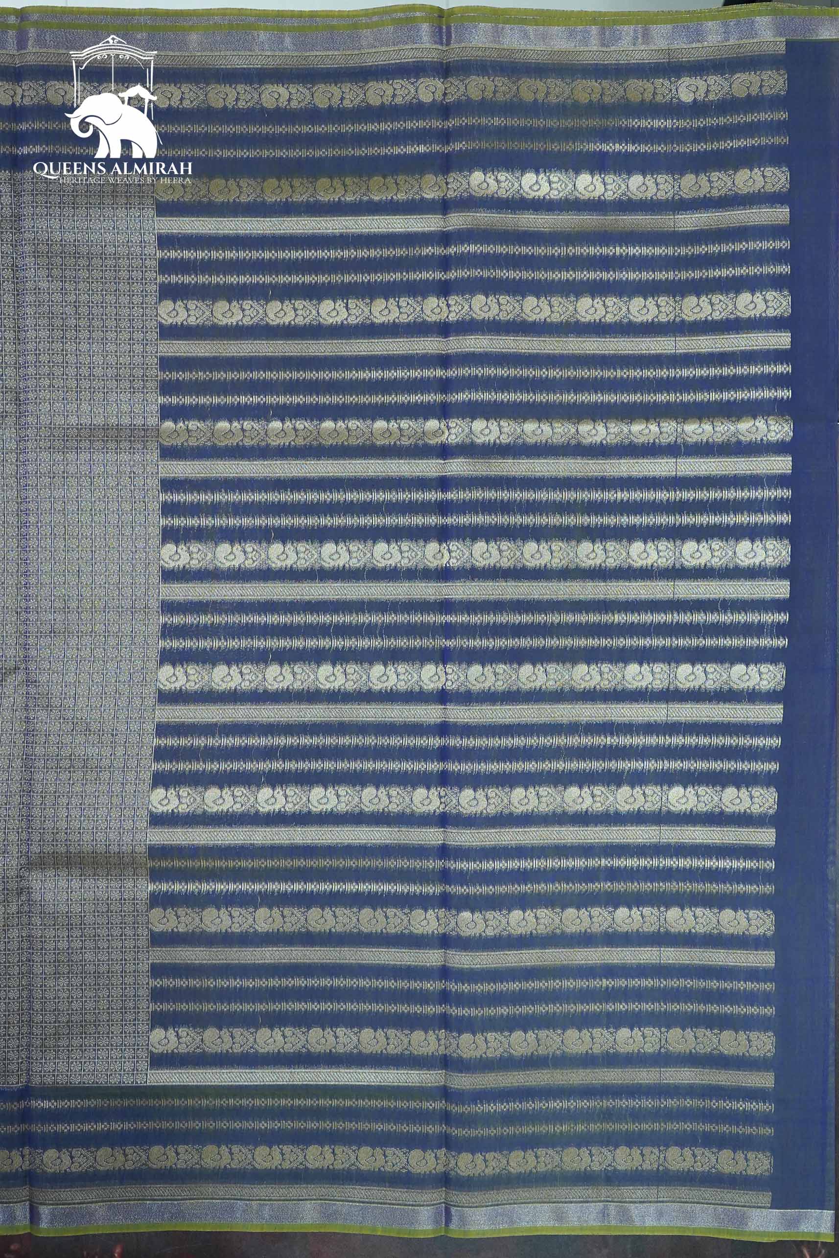 PASTEL GREEN WITH PURPLE  WOVEN BORDER SILK COTTON SAREE - Queens Jewel Emporium