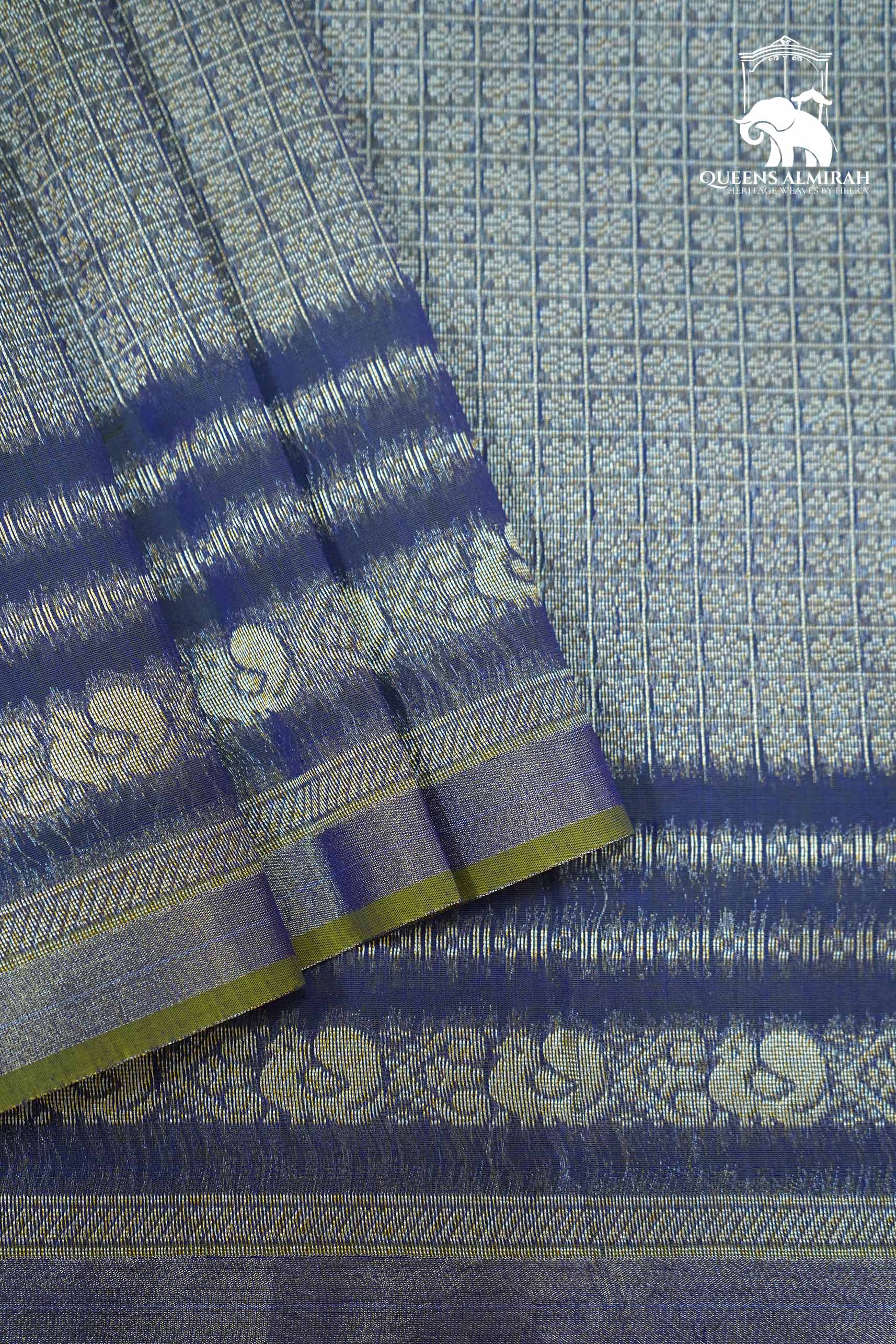 PASTEL GREEN WITH PURPLE  WOVEN BORDER SILK COTTON SAREE - Queens Jewel Emporium