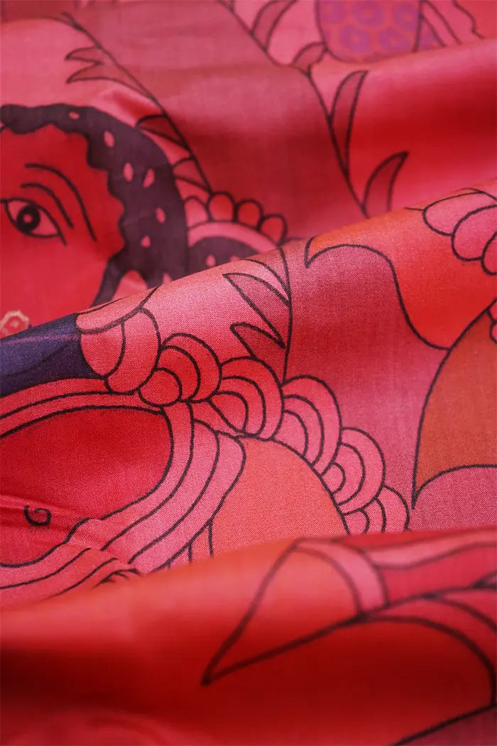 PASTEL RED WOODY BROWN KANCHIVARAM SILK SAREE - Queens Jewel Emporium