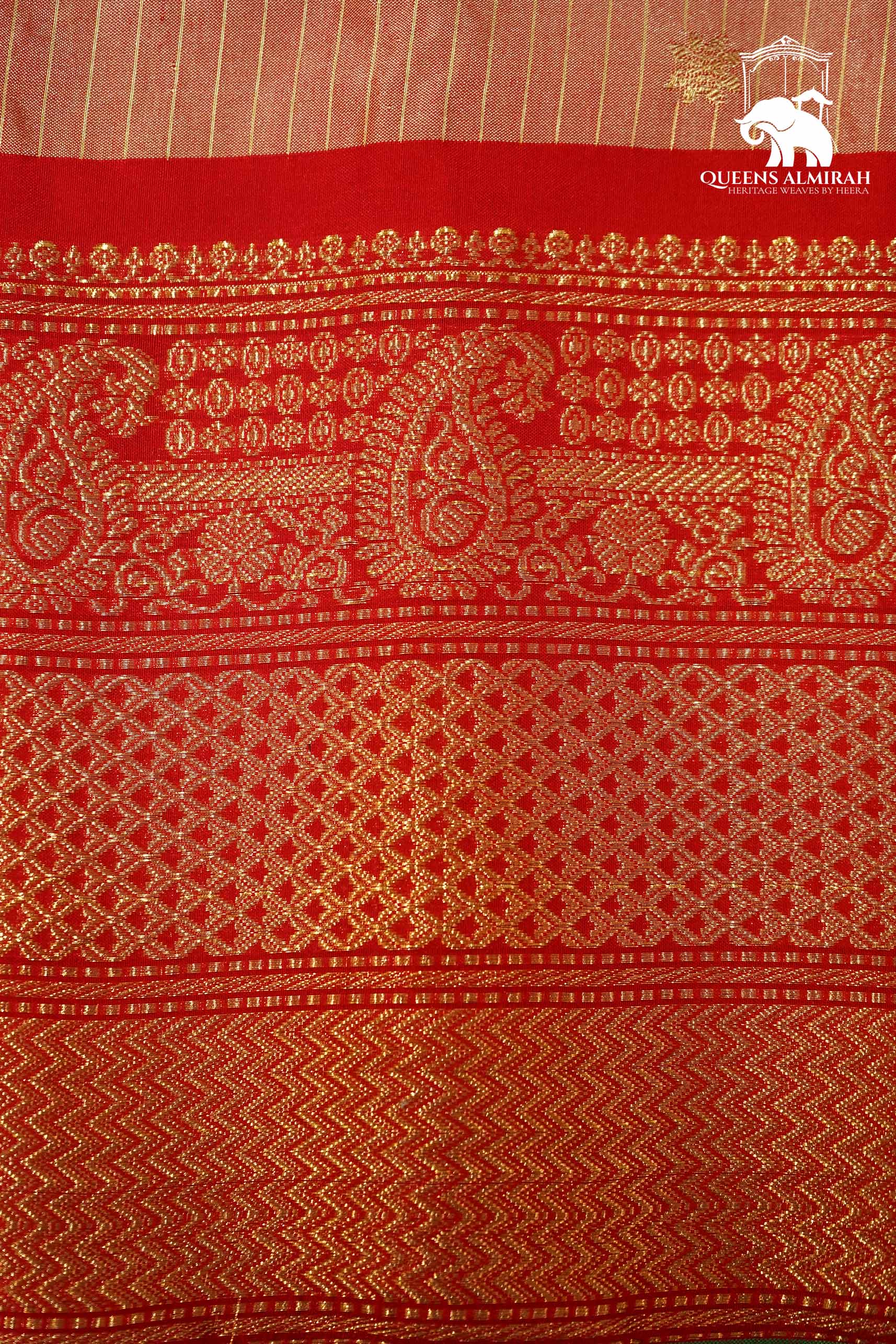 PEACH WITH CHERRY RED MANGALGIRI GADWAL SAREE - Queens Jewel Emporium