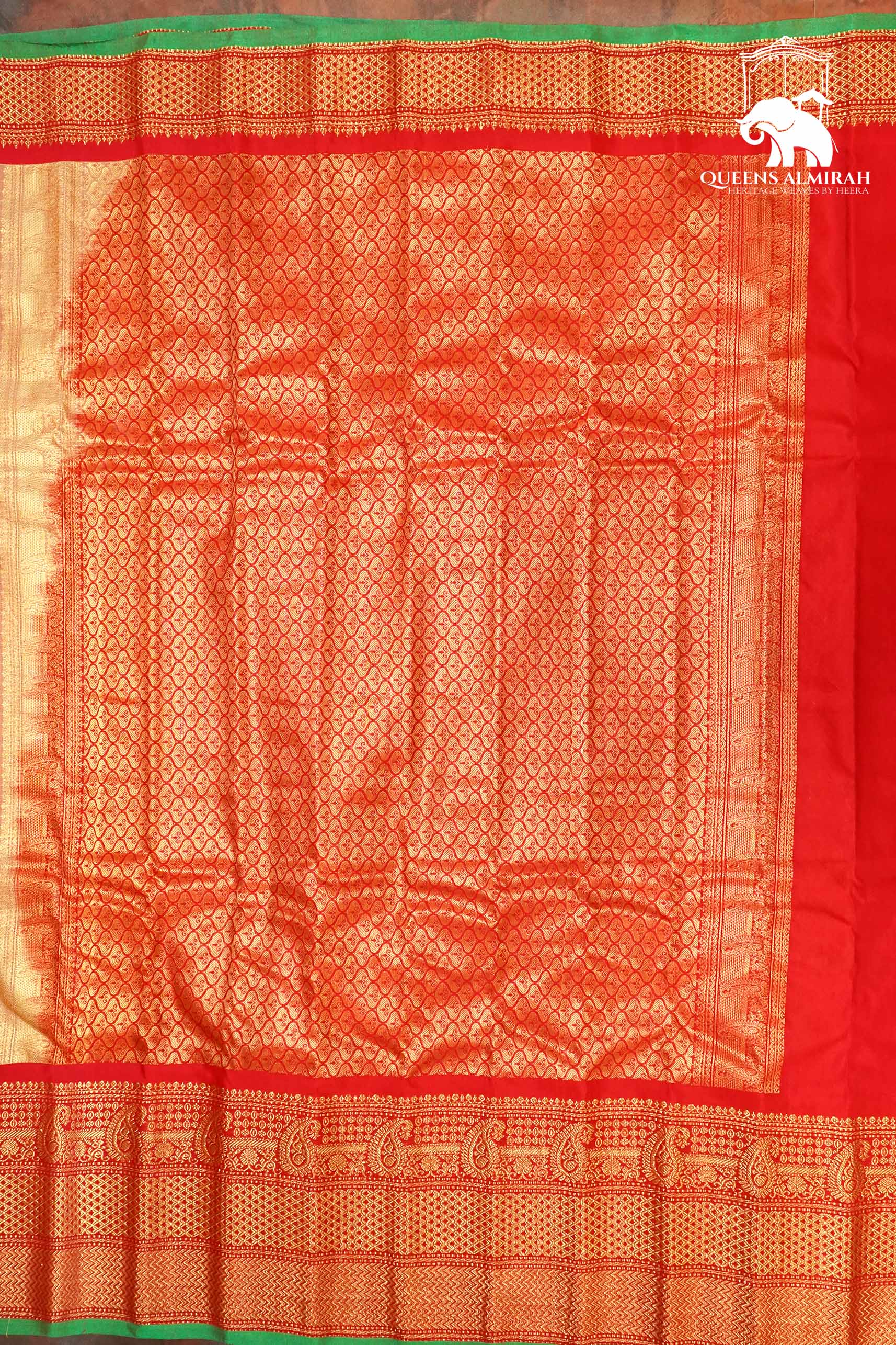 PEACH WITH CHERRY RED MANGALGIRI GADWAL SAREE - Queens Jewel Emporium
