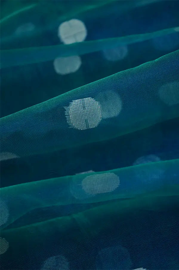 PEACOCK BLUE MUSLIN JAMDANI SAREE - Queens Jewel Emporium