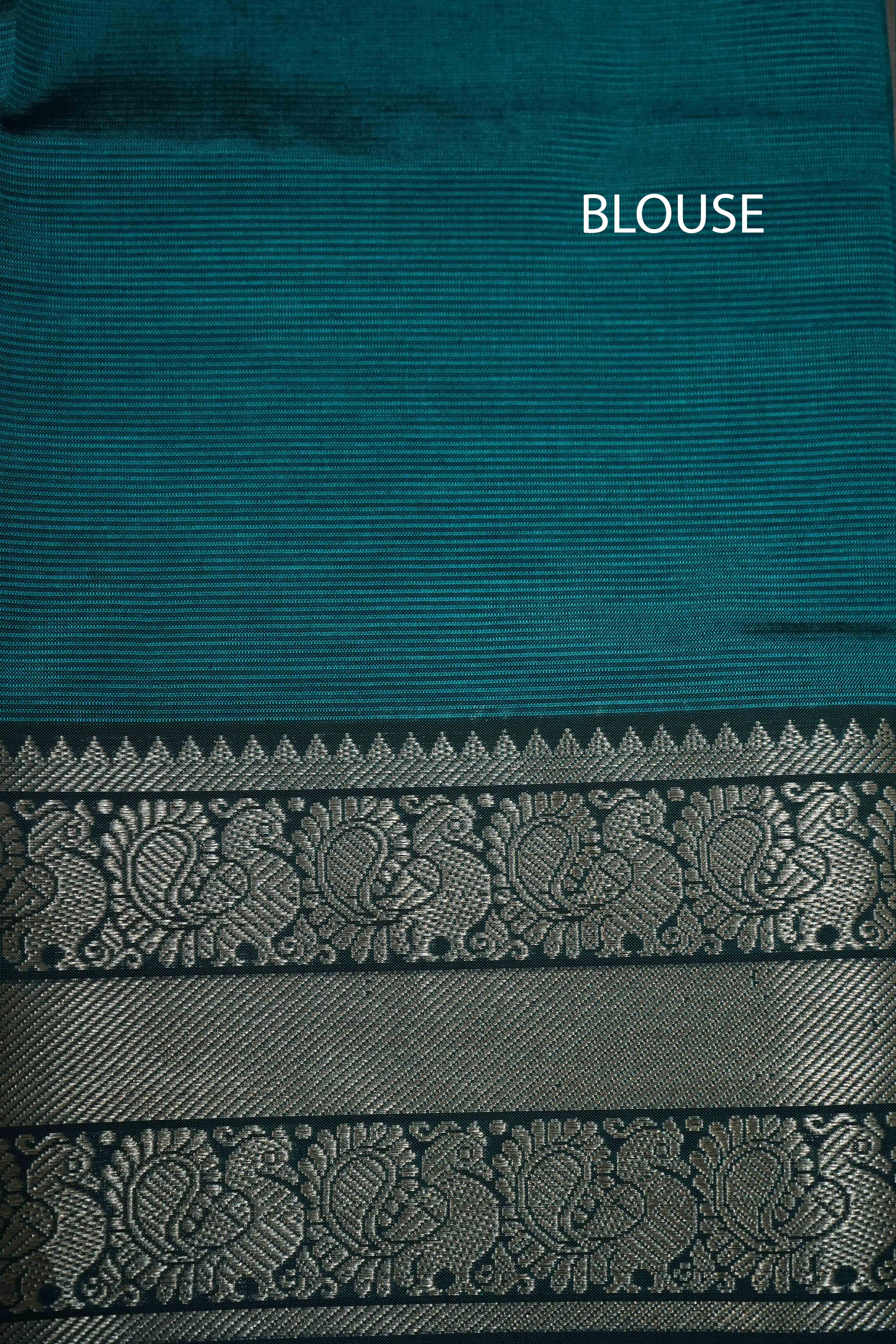 PEACOCK BLUE WITH WOVEN BORDER MANGALGIRI SAREE - Queens Jewel Emporium