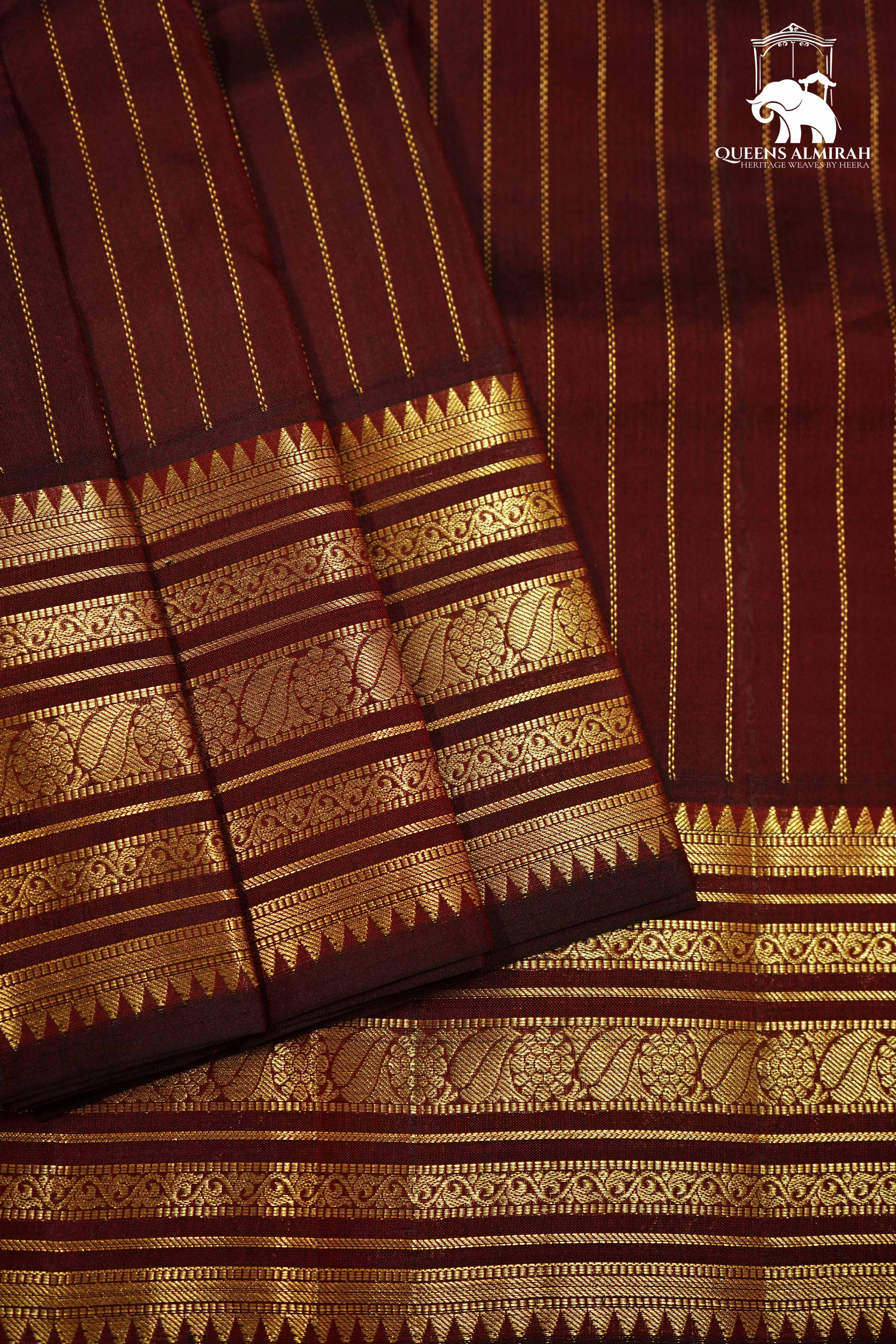 PECAN BROWN WITH WOVEN BORDER KANCHIVARAM SILK SAREE - Queens Jewel Emporium
