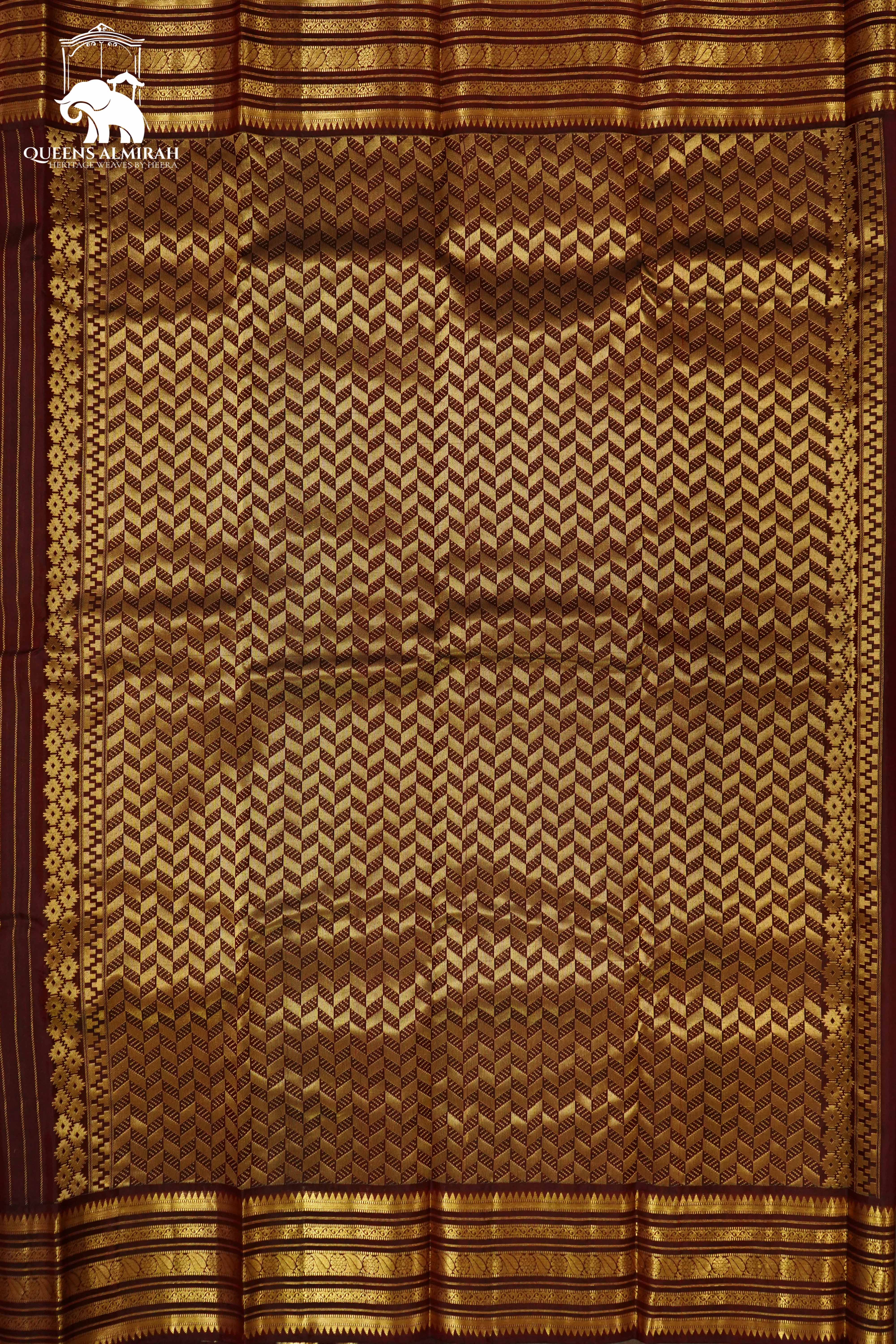 PECAN BROWN WITH WOVEN BORDER KANCHIVARAM SILK SAREE - Queens Jewel Emporium