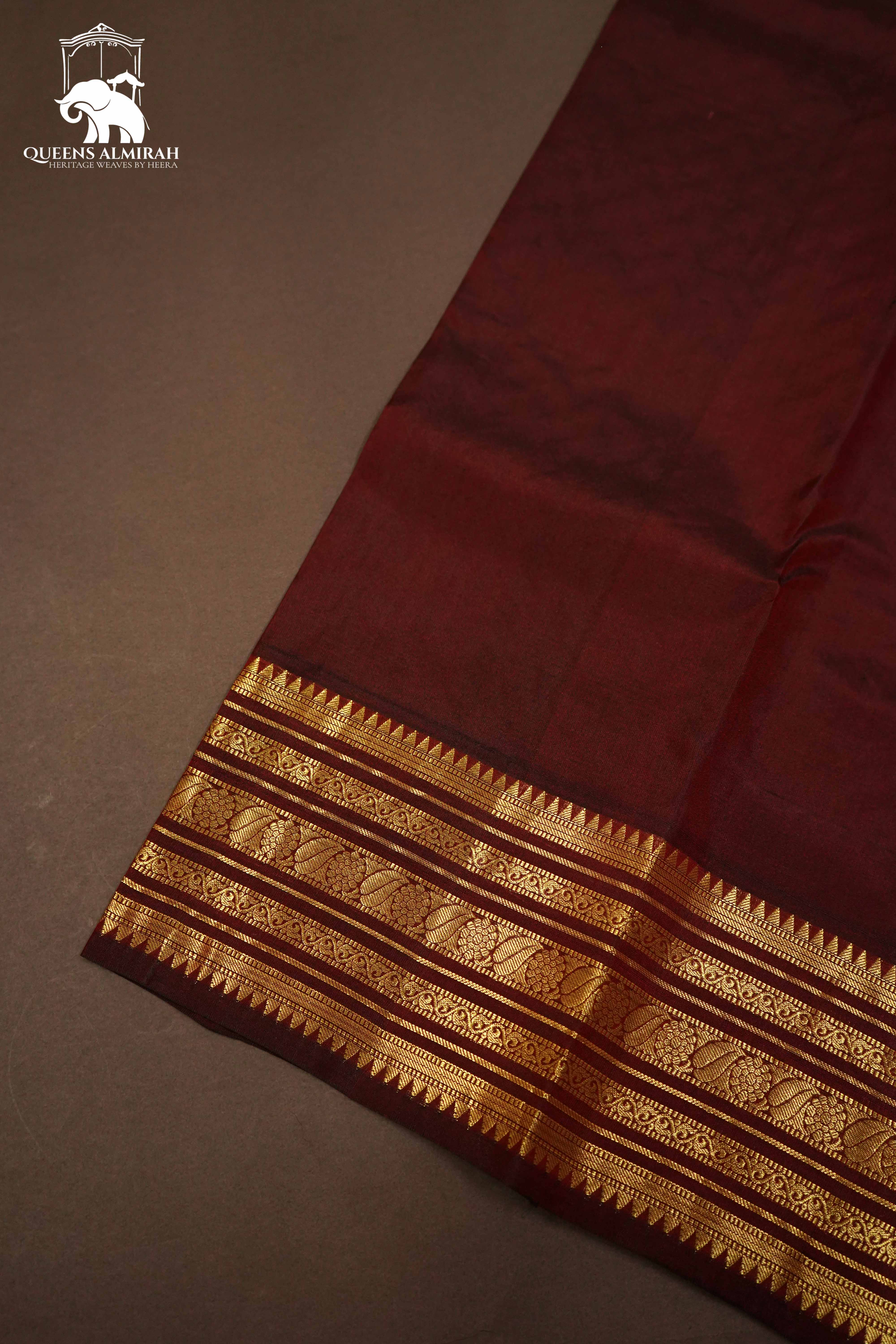 PECAN BROWN WITH WOVEN BORDER KANCHIVARAM SILK SAREE - Queens Jewel Emporium