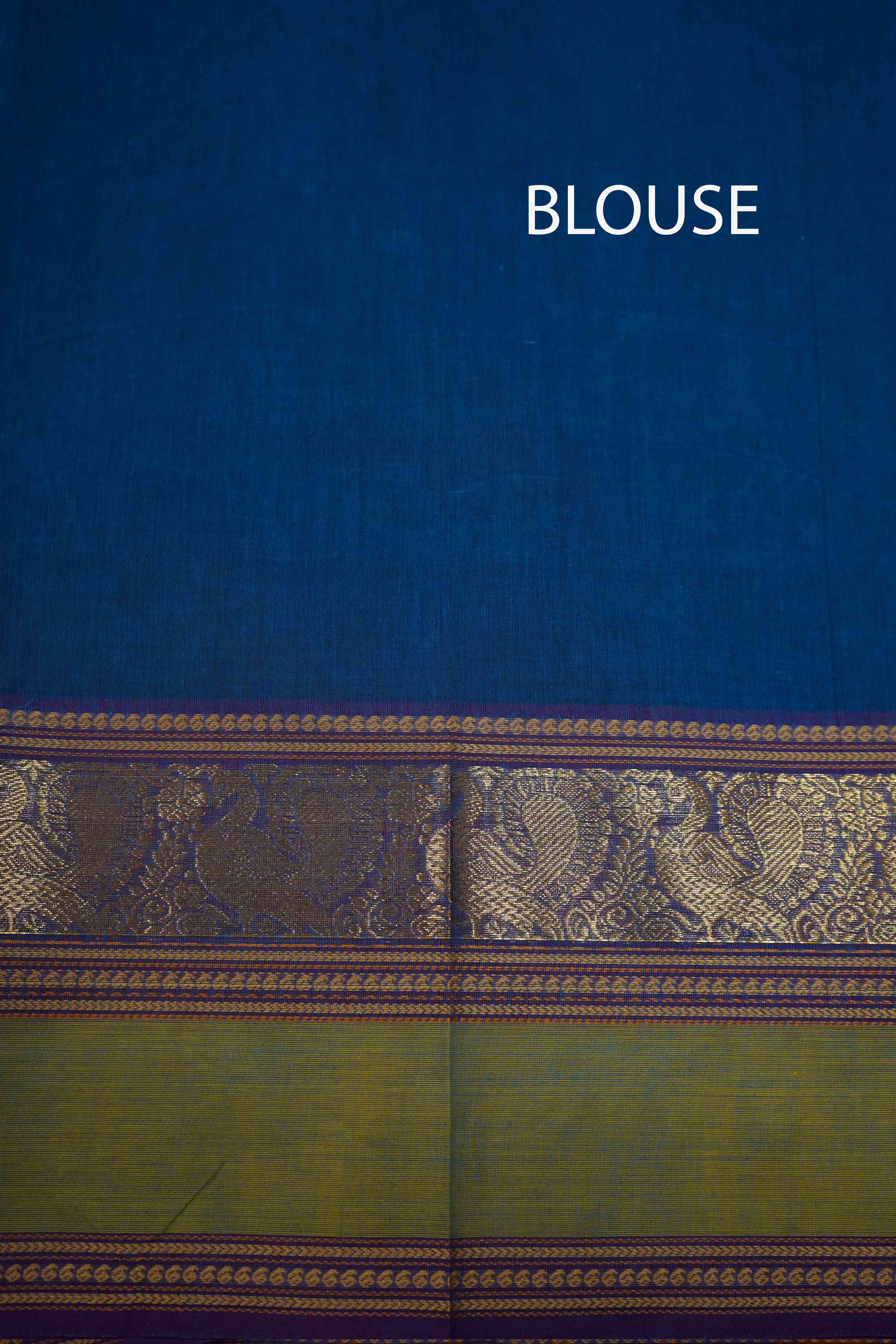 PERISAN BLUE WITH DEEP PURPLE KANCHI COTTON SAREE - Queens Jewel Emporium