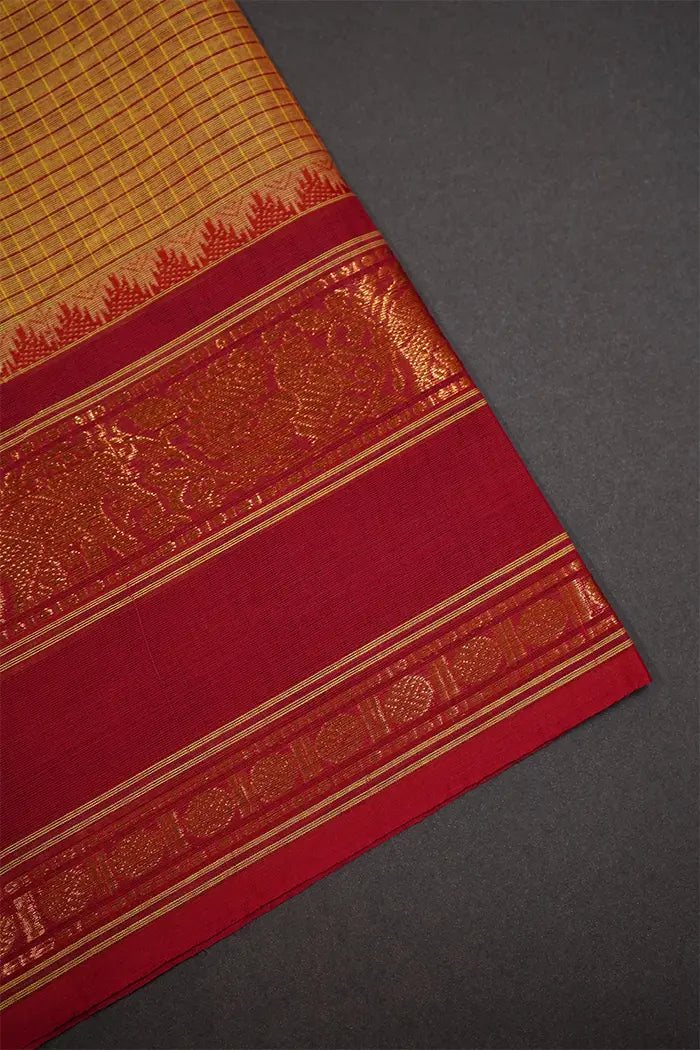 PERISAN ORANGE WITH RED KANCHI COTTON SAREE - Queens Jewel Emporium