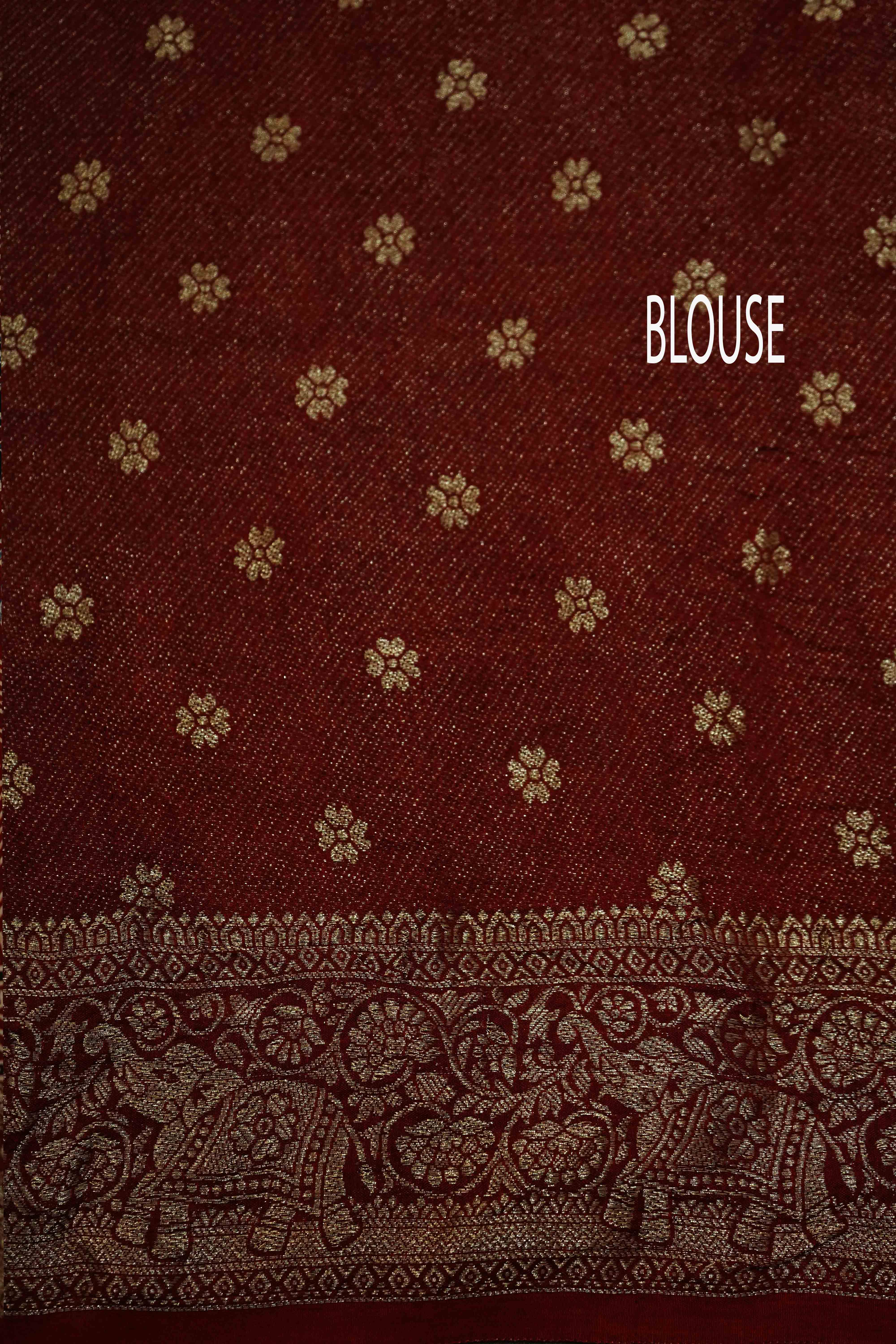 PERISAN PLUM RED DOLA AJARAKH SILK SAREE - Queens Jewel Emporium