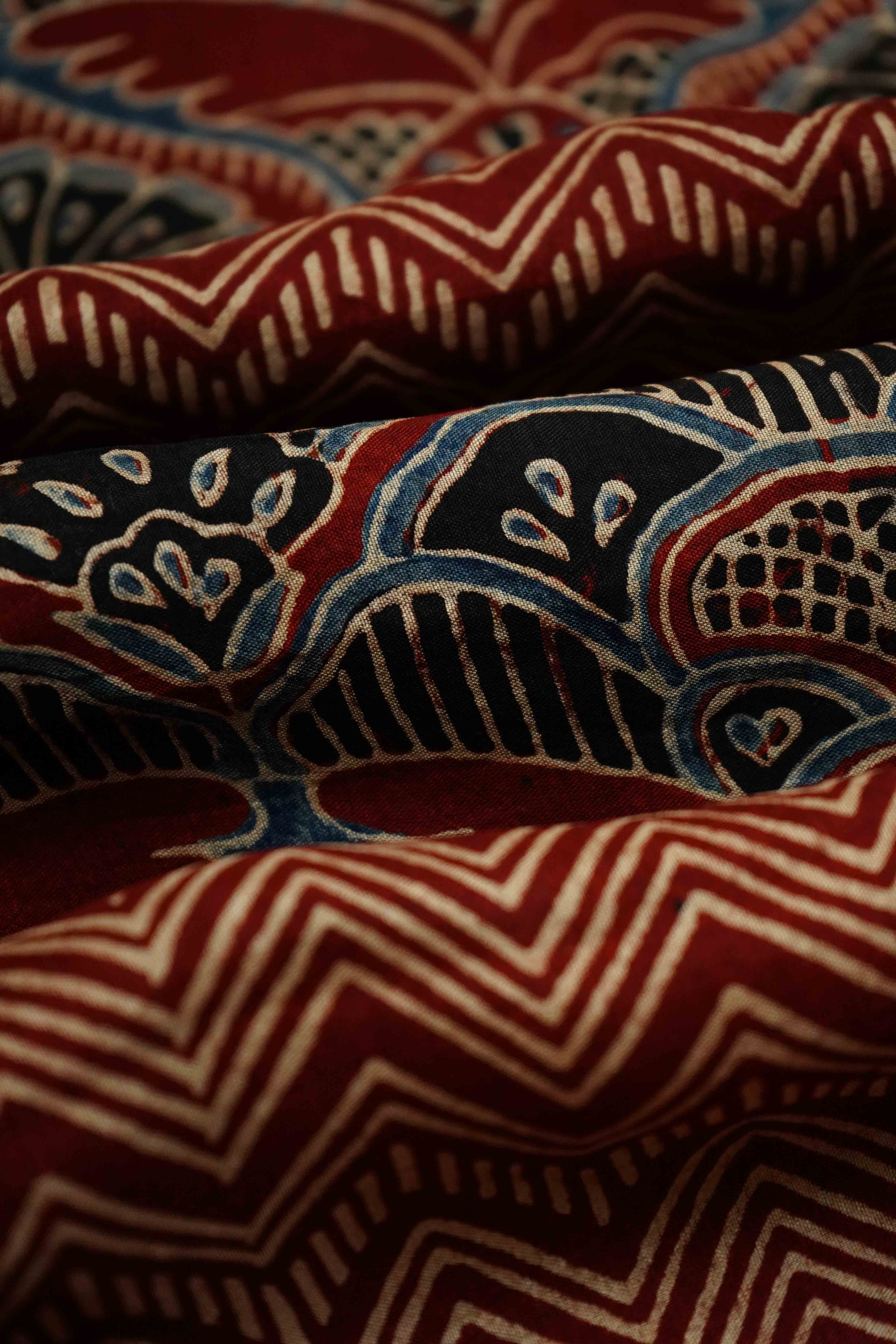 PERISAN PLUM RED DOLA AJARAKH SILK SAREE - Queens Jewel Emporium