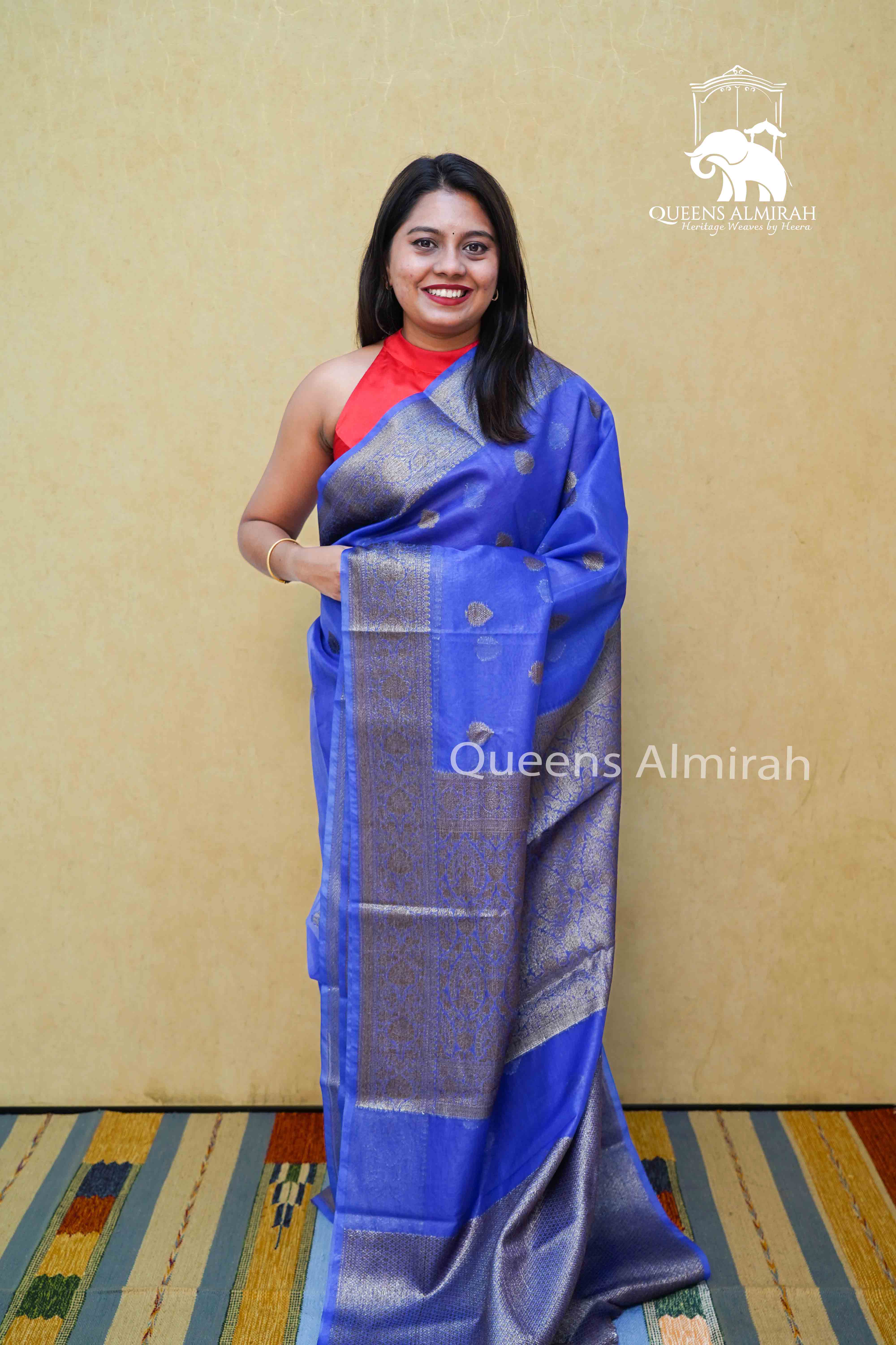 PERSIAN BLUE KORA ORGANZA SAREE - Queens Jewel Emporium