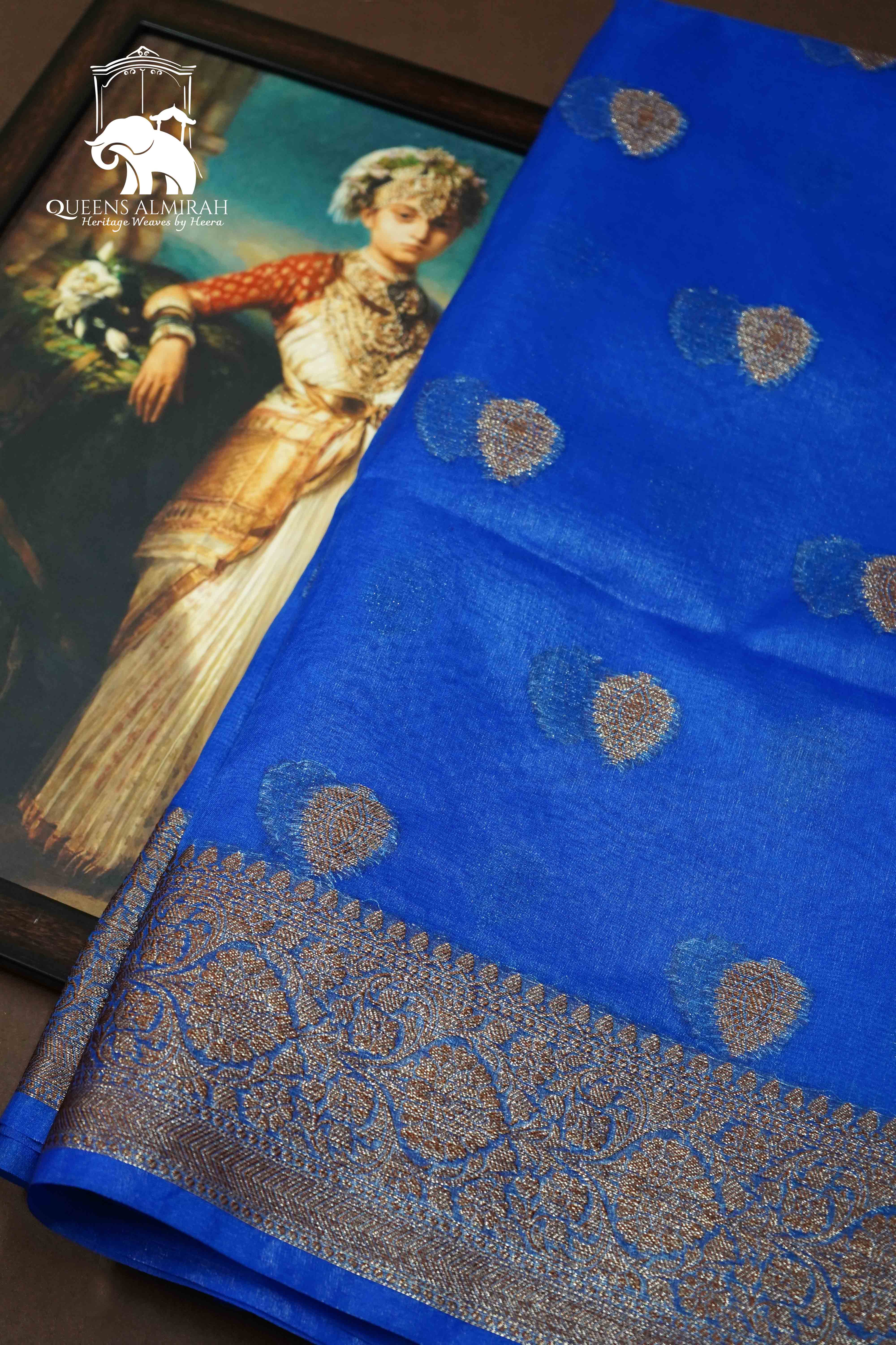 PERSIAN BLUE KORA ORGANZA SAREE - Queens Jewel Emporium