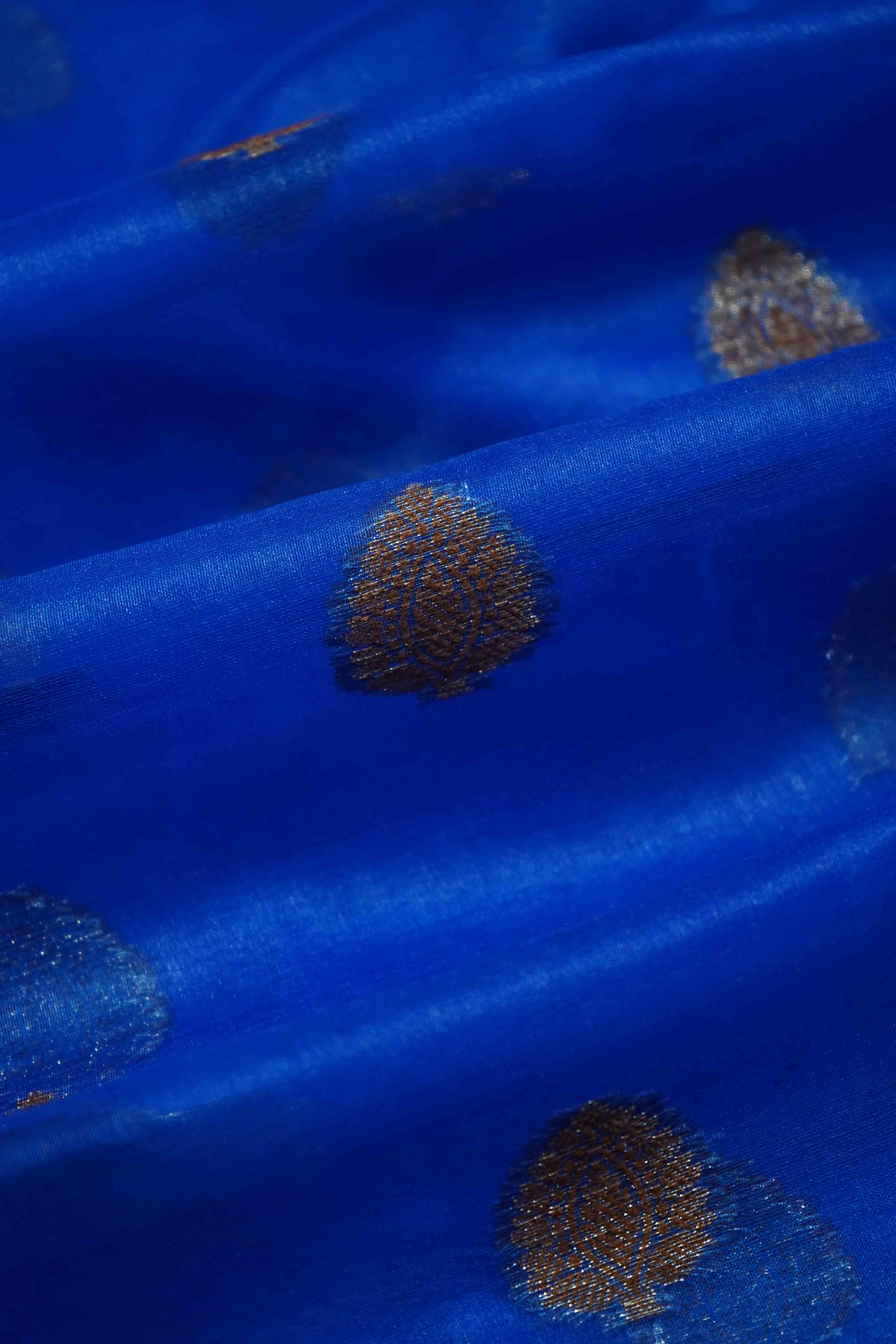 PERSIAN BLUE KORA ORGANZA SAREE - Queens Jewel Emporium