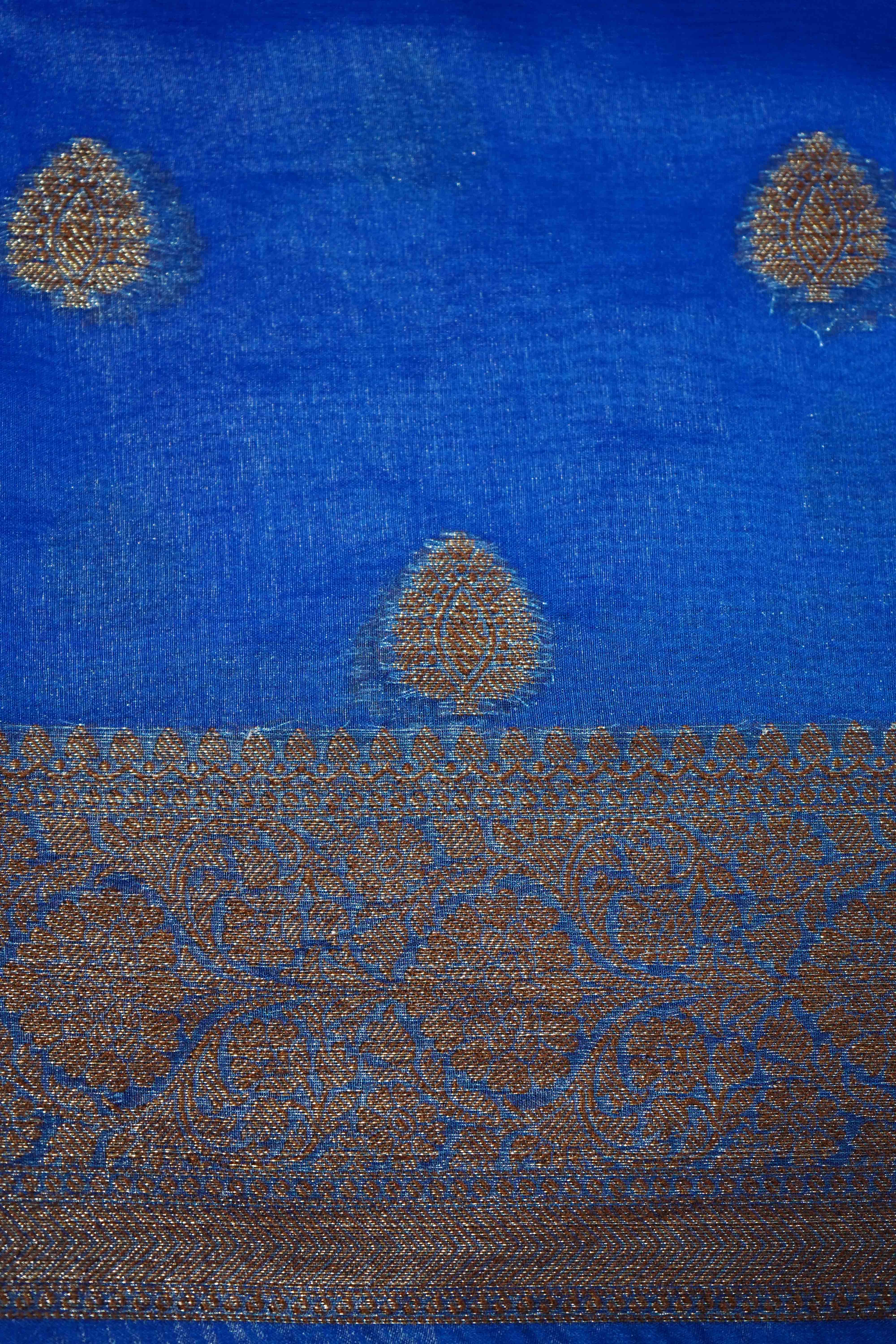 PERSIAN BLUE KORA ORGANZA SAREE - Queens Jewel Emporium