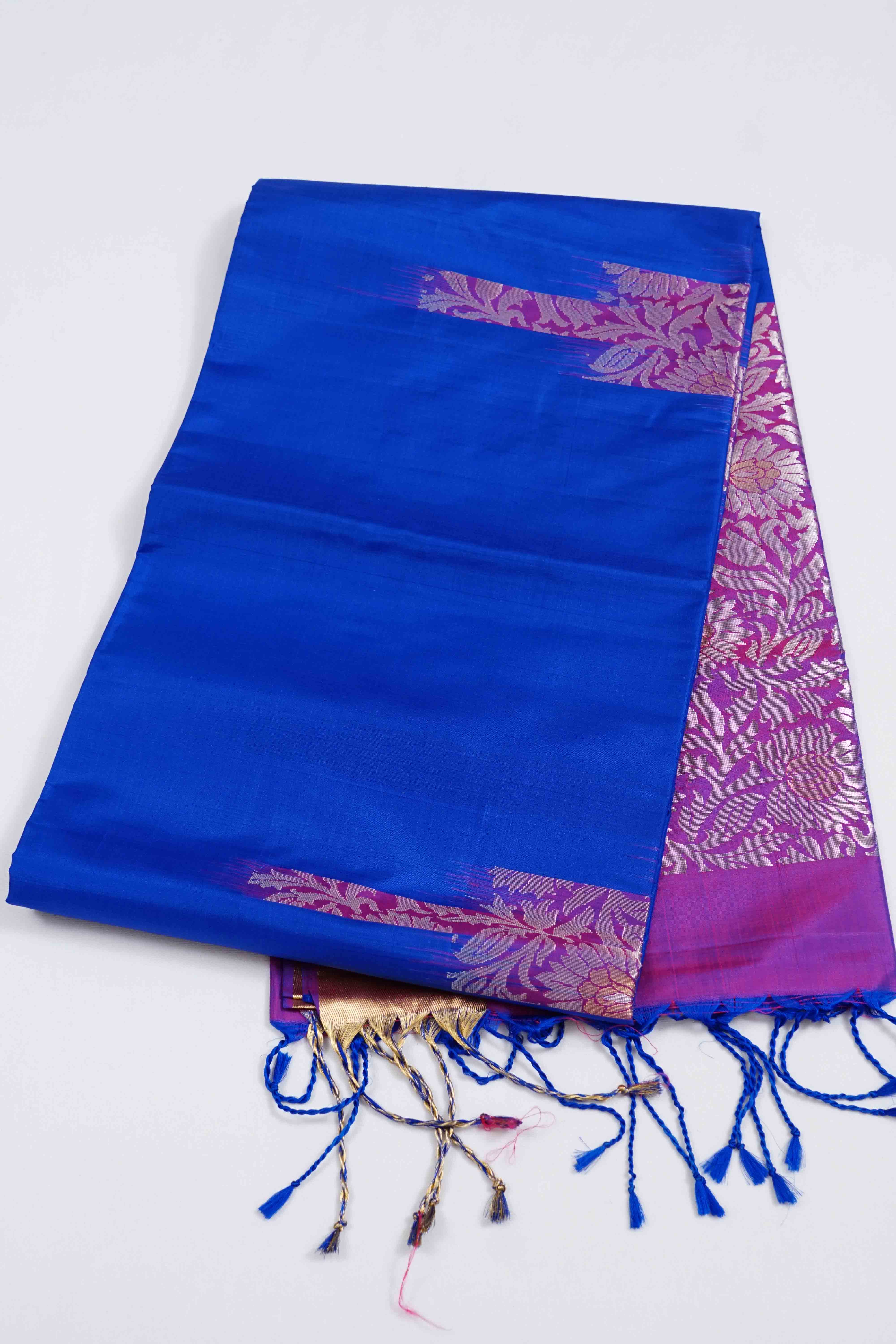 PERSIAN BLUE WITH PURPLE PURE SOFT SILK SAREE - Queens Jewel Emporium