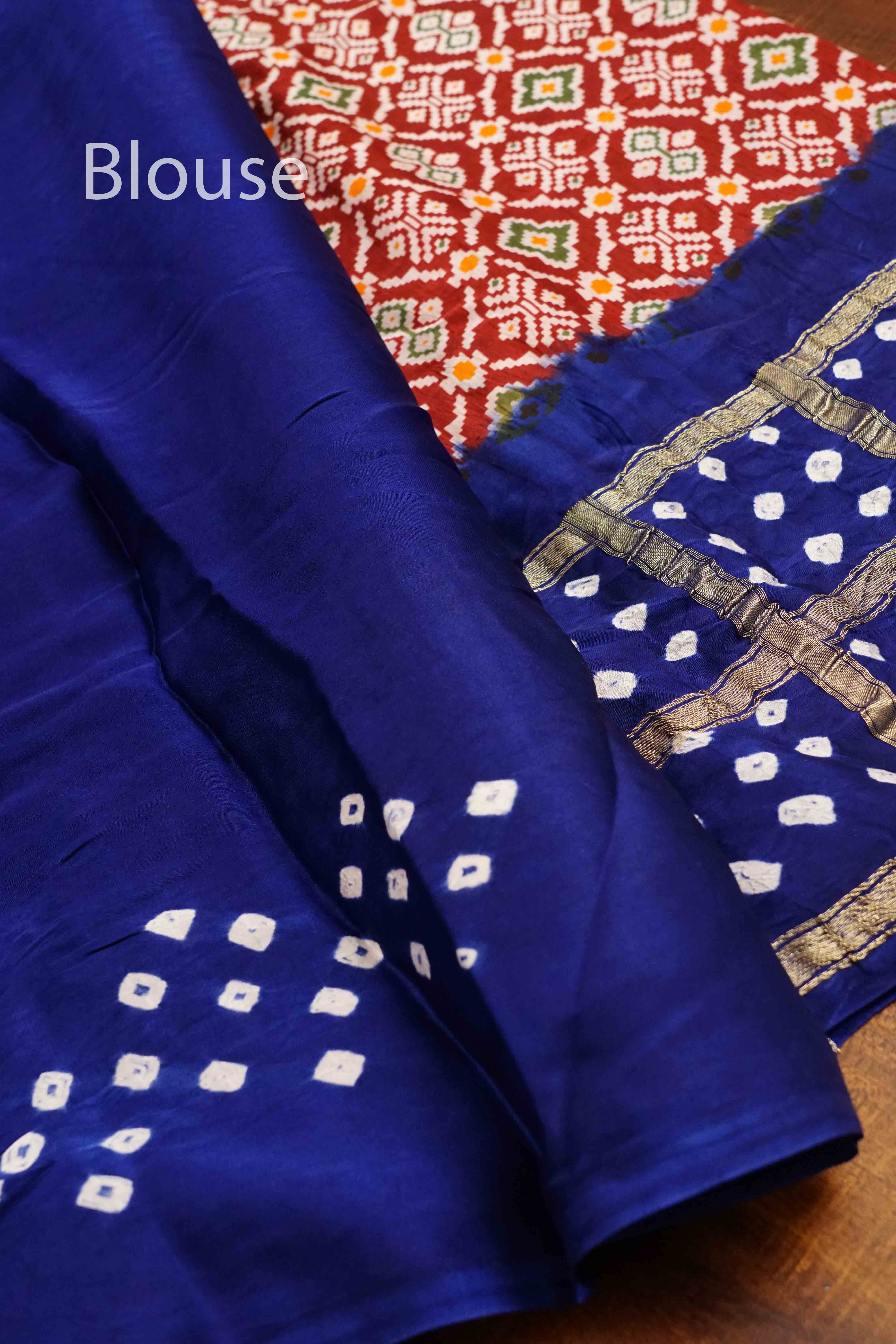 PERSIAN RED WITH ROYAL BLUE MODAL SILK SAREE - Queens Jewel Emporium