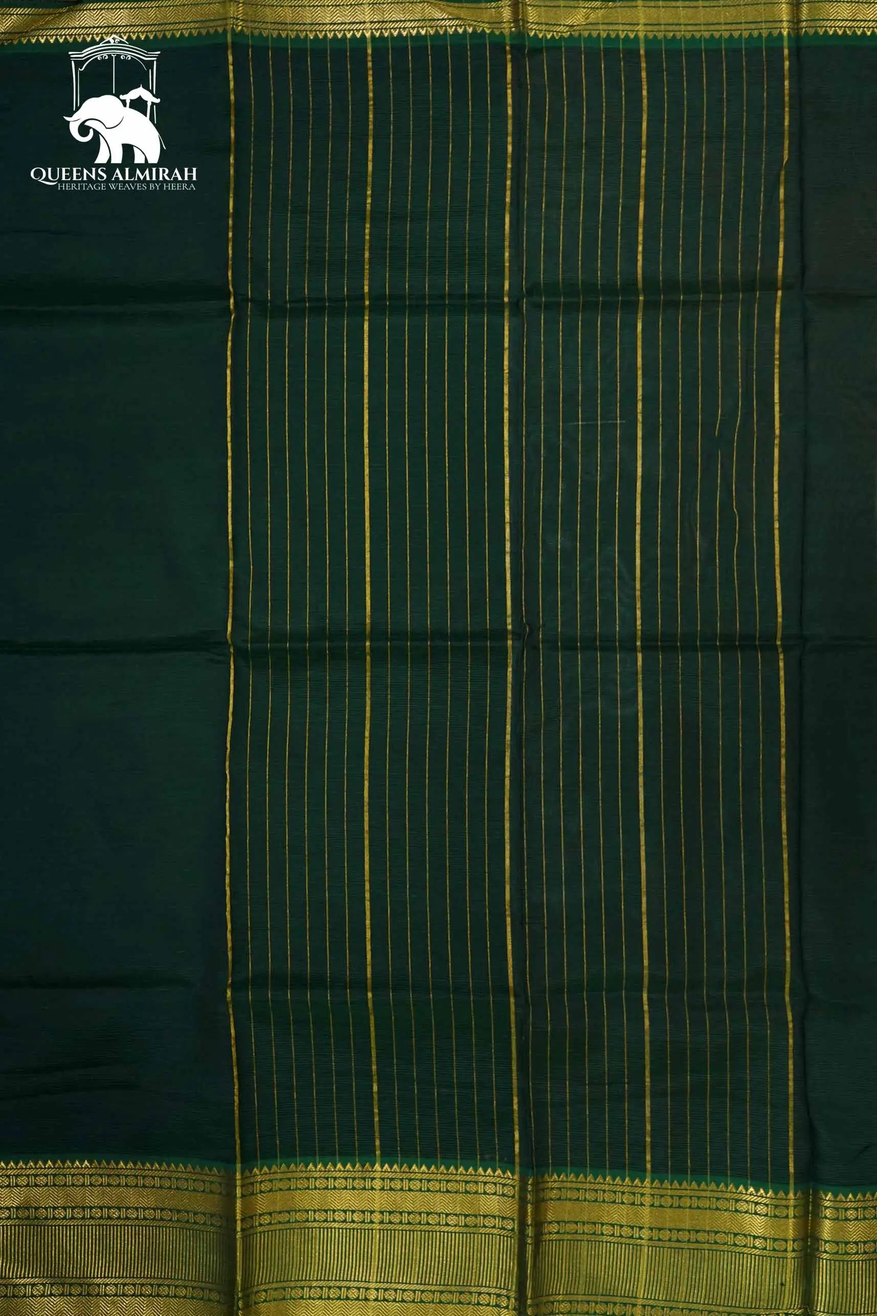 PINE GREEN WITH WOVEN BORDER MANGALGIRI SAREE - Queens Jewel Emporium