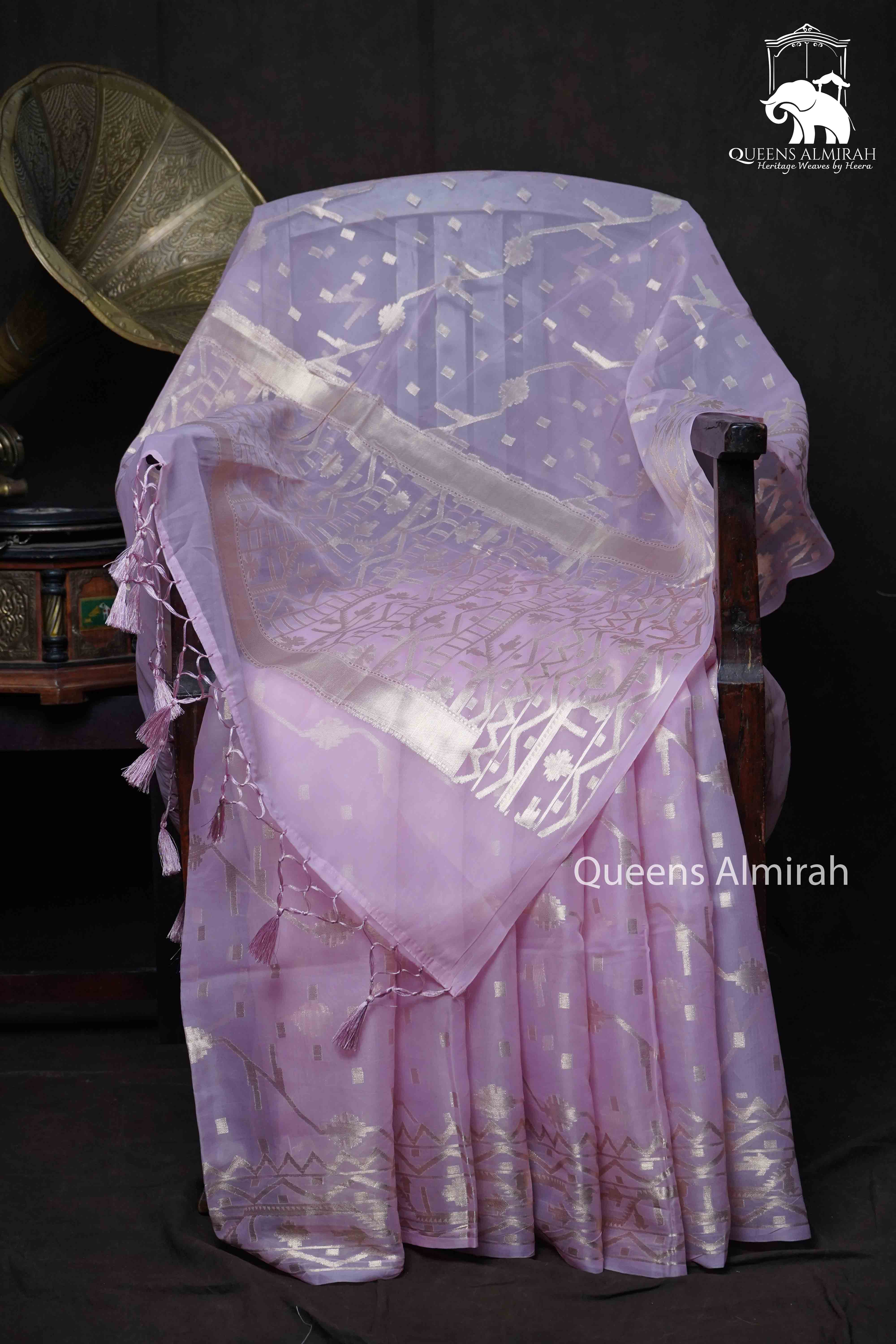 PINK MUSLIN JAMDANI SAREE - Queens Jewel Emporium