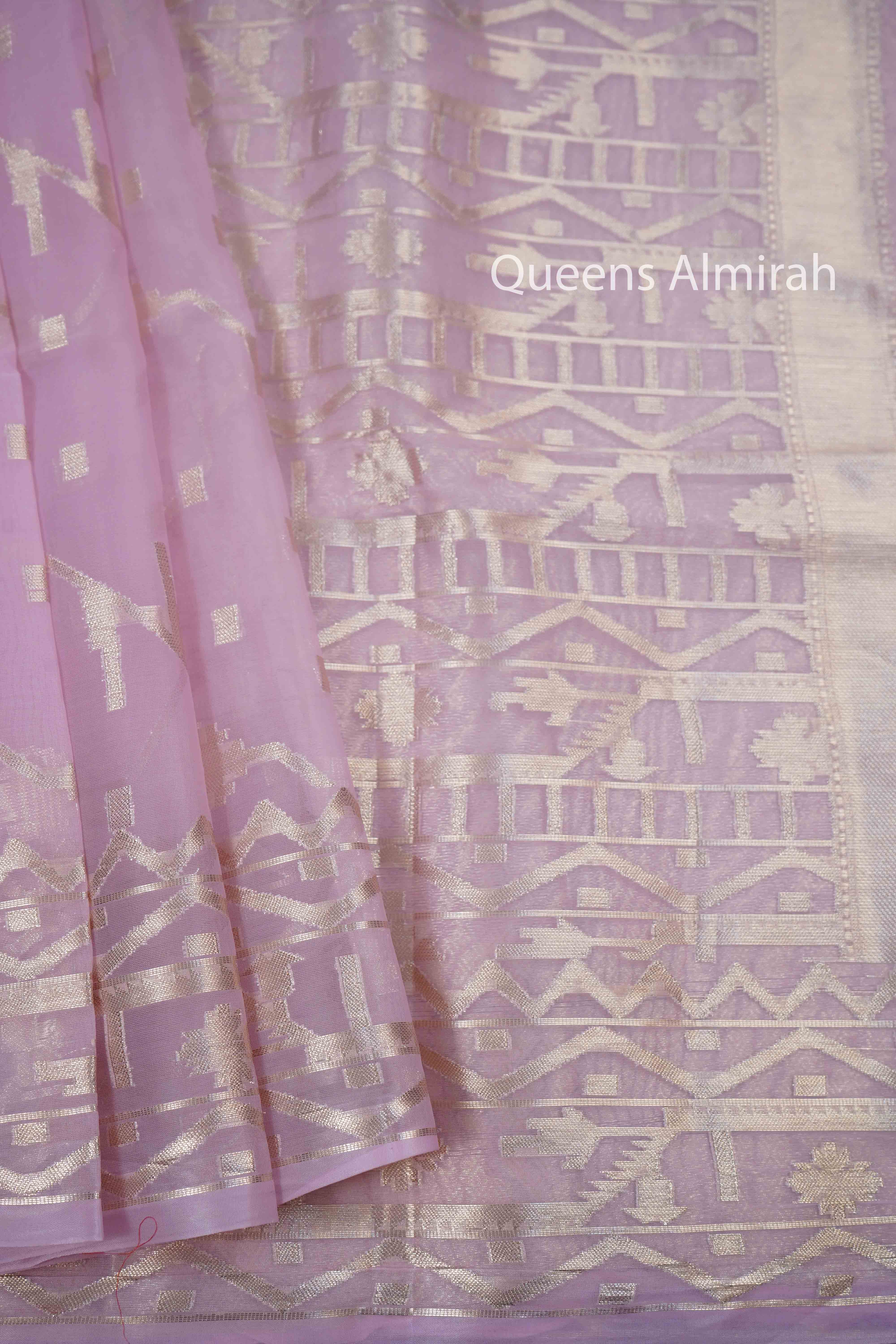 PINK MUSLIN JAMDANI SAREE - Queens Jewel Emporium