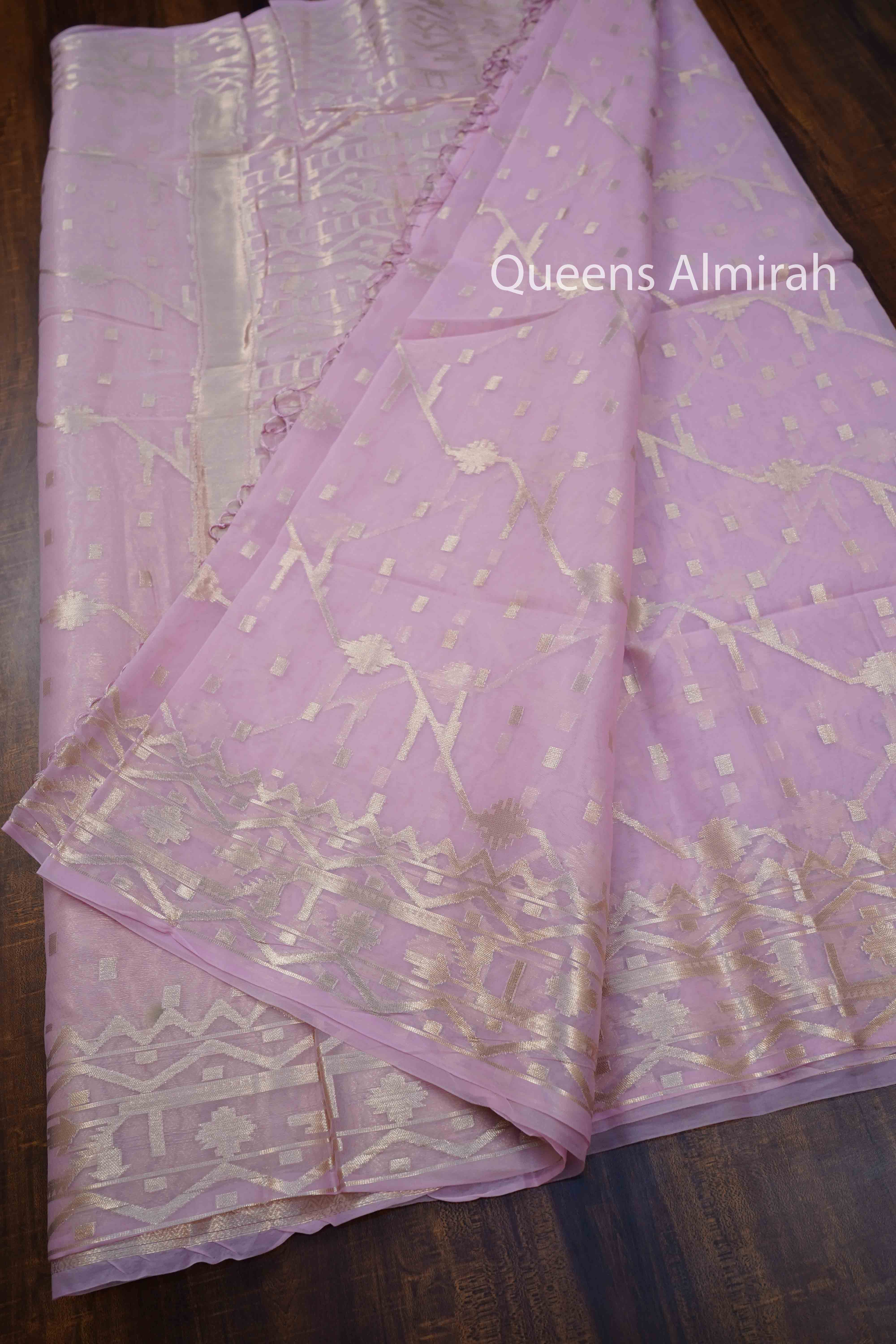 PINK MUSLIN JAMDANI SAREE - Queens Jewel Emporium