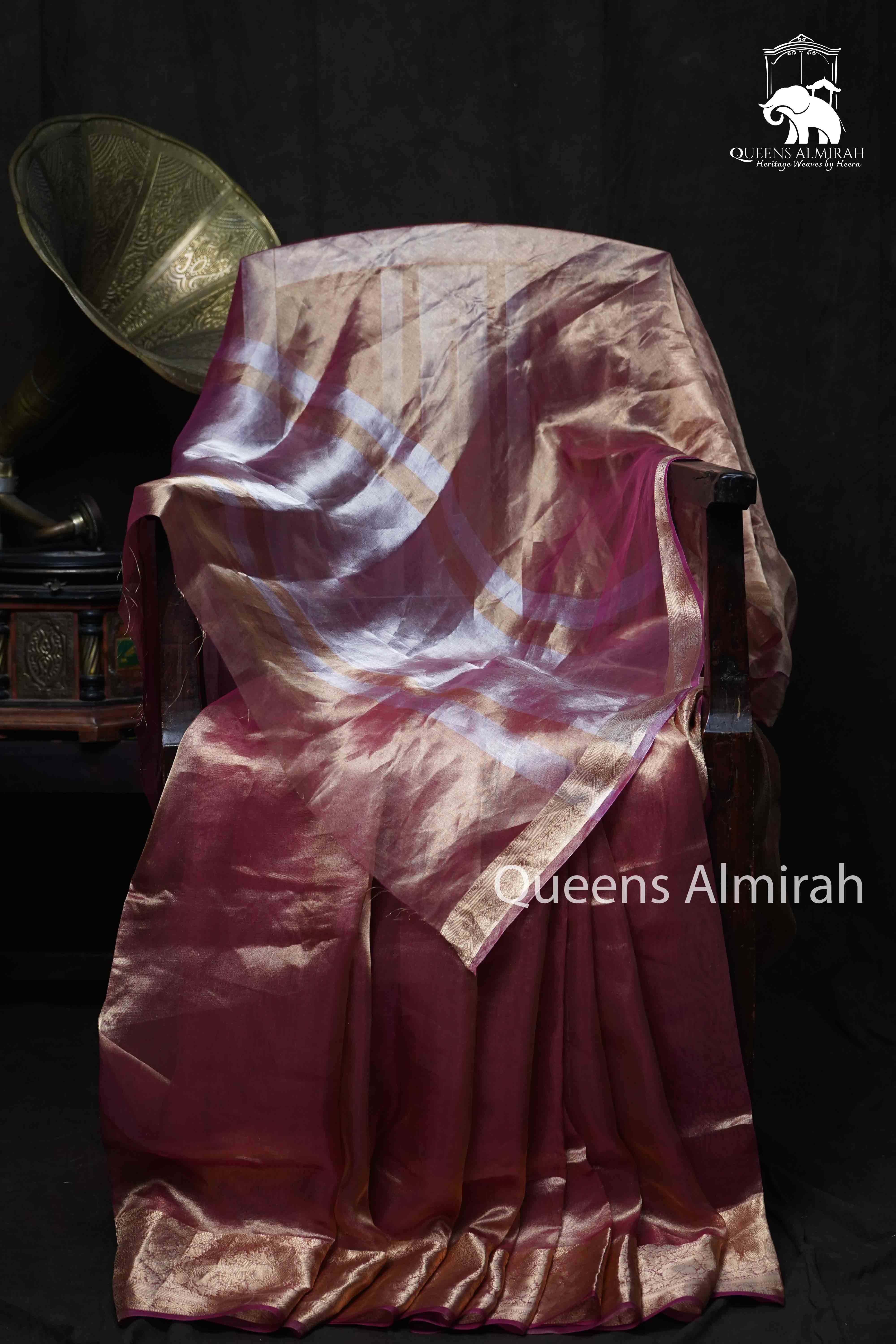 PINKISH BROWN PURE BANARASI SILK SAREE - Queens Jewel Emporium