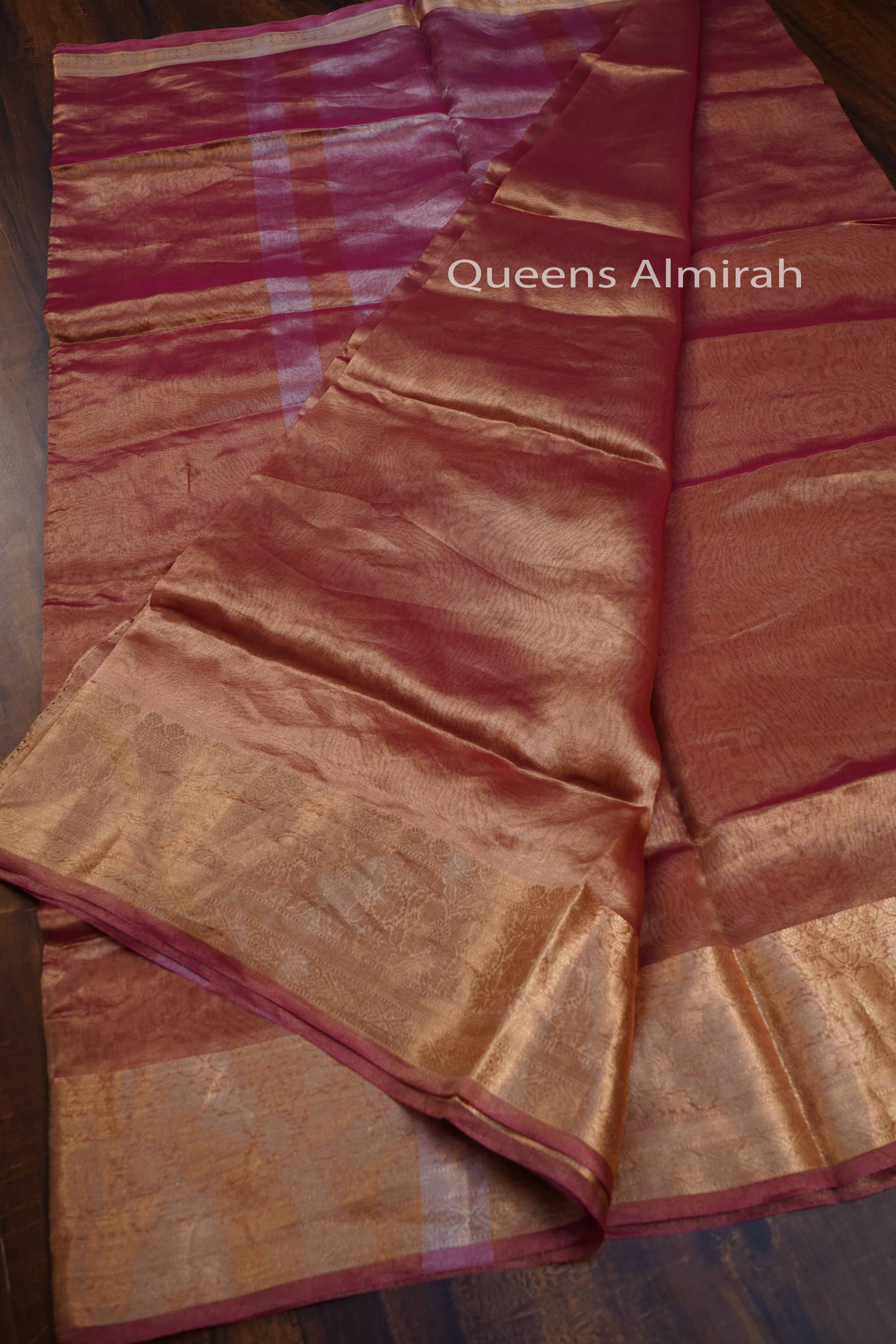 PINKISH BROWN PURE BANARASI SILK SAREE - Queens Jewel Emporium