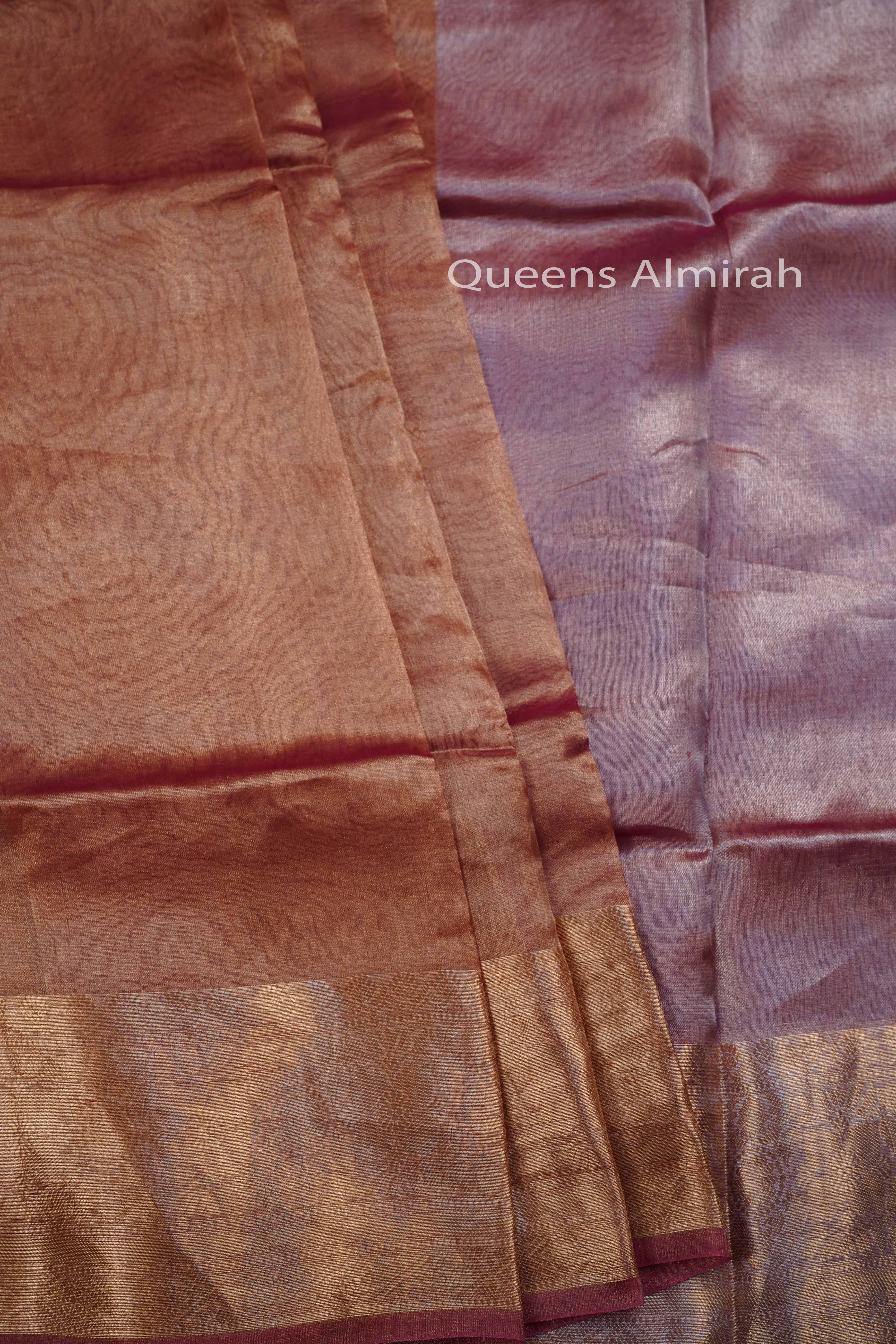 PINKISH BROWN PURE BANARASI SILK SAREE - Queens Jewel Emporium