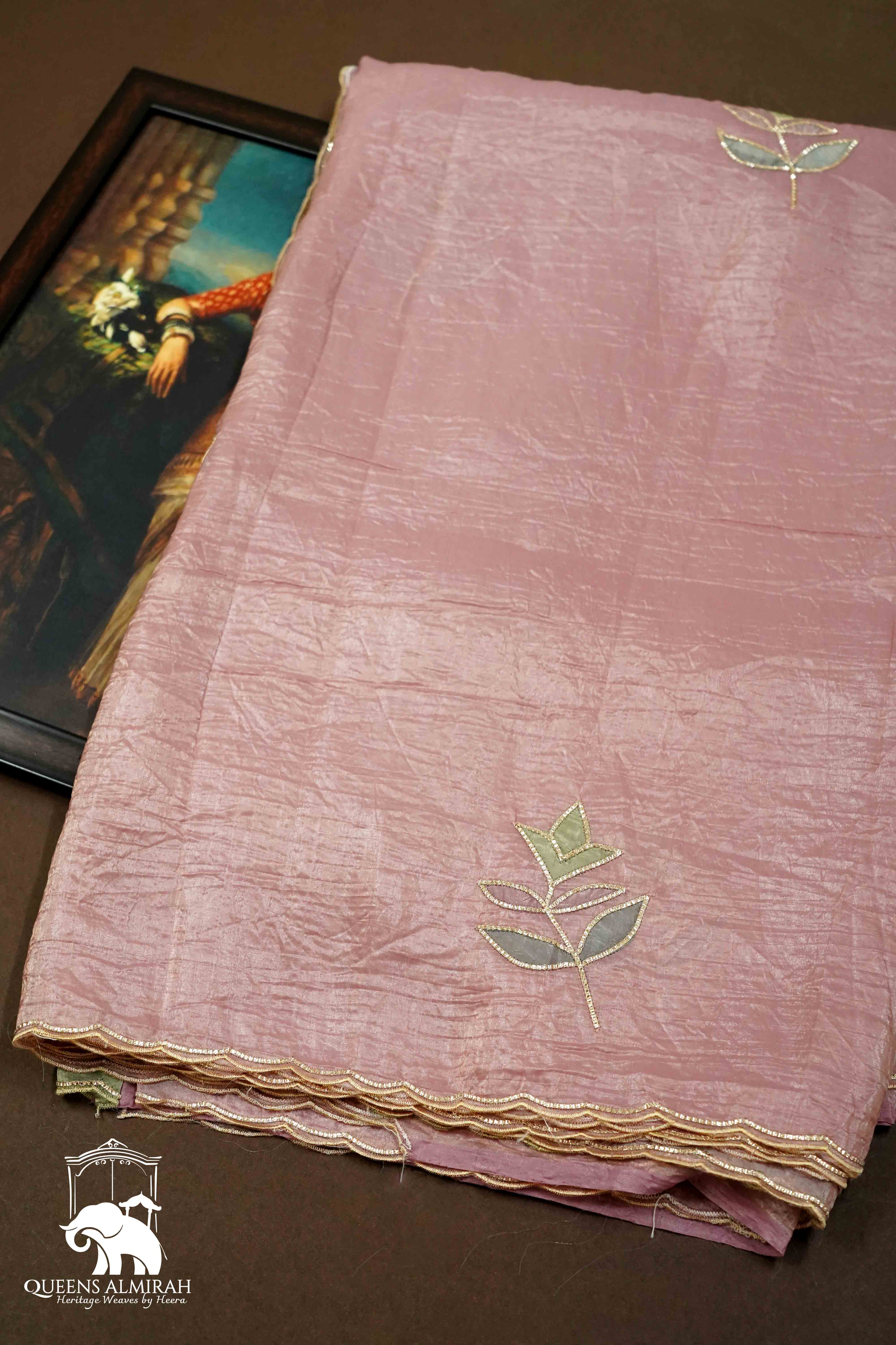 PINKISH GREY GLASS TISSUE SAREE - Queens Jewel Emporium