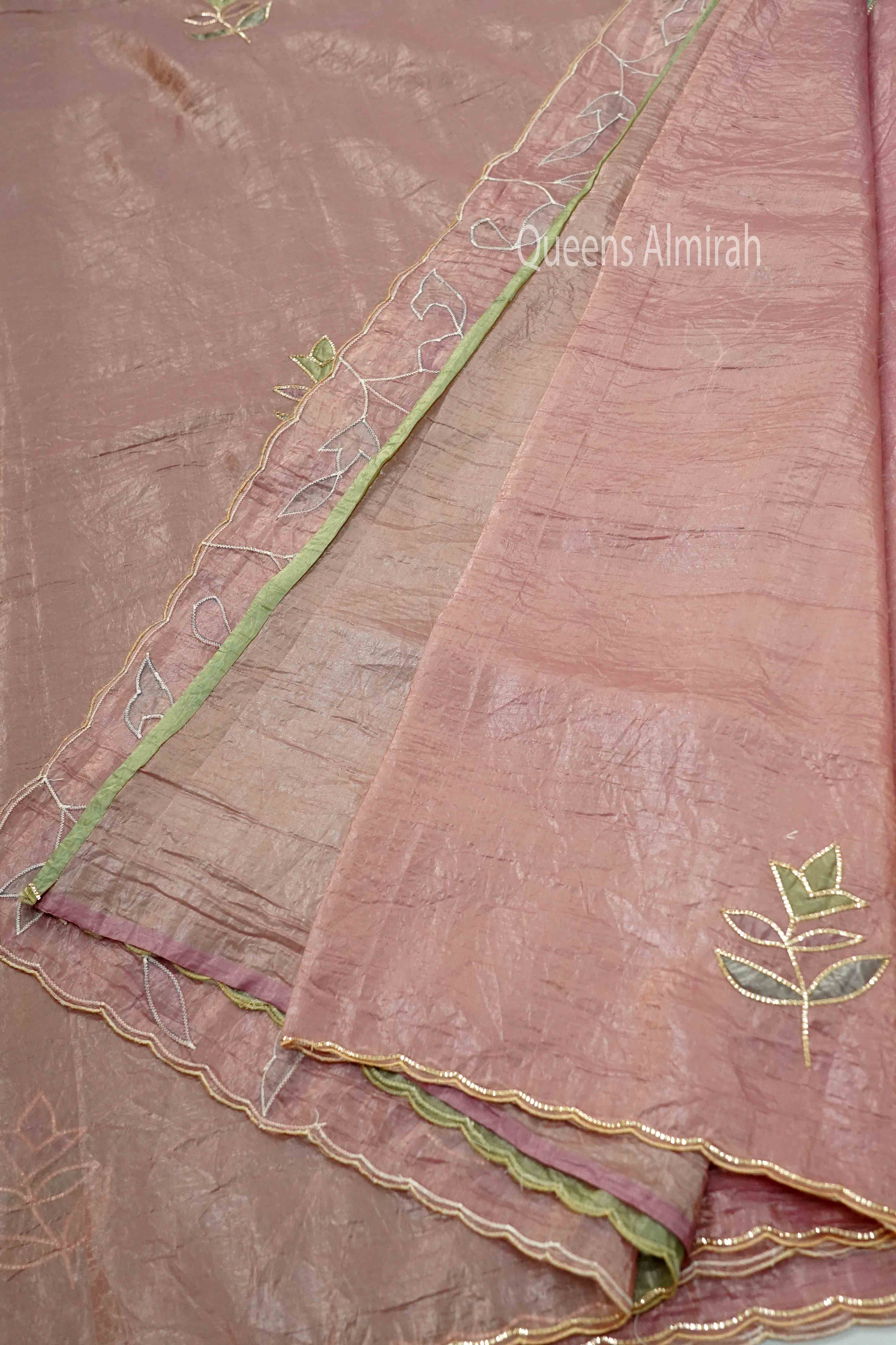 PINKISH GREY GLASS TISSUE SAREE - Queens Jewel Emporium