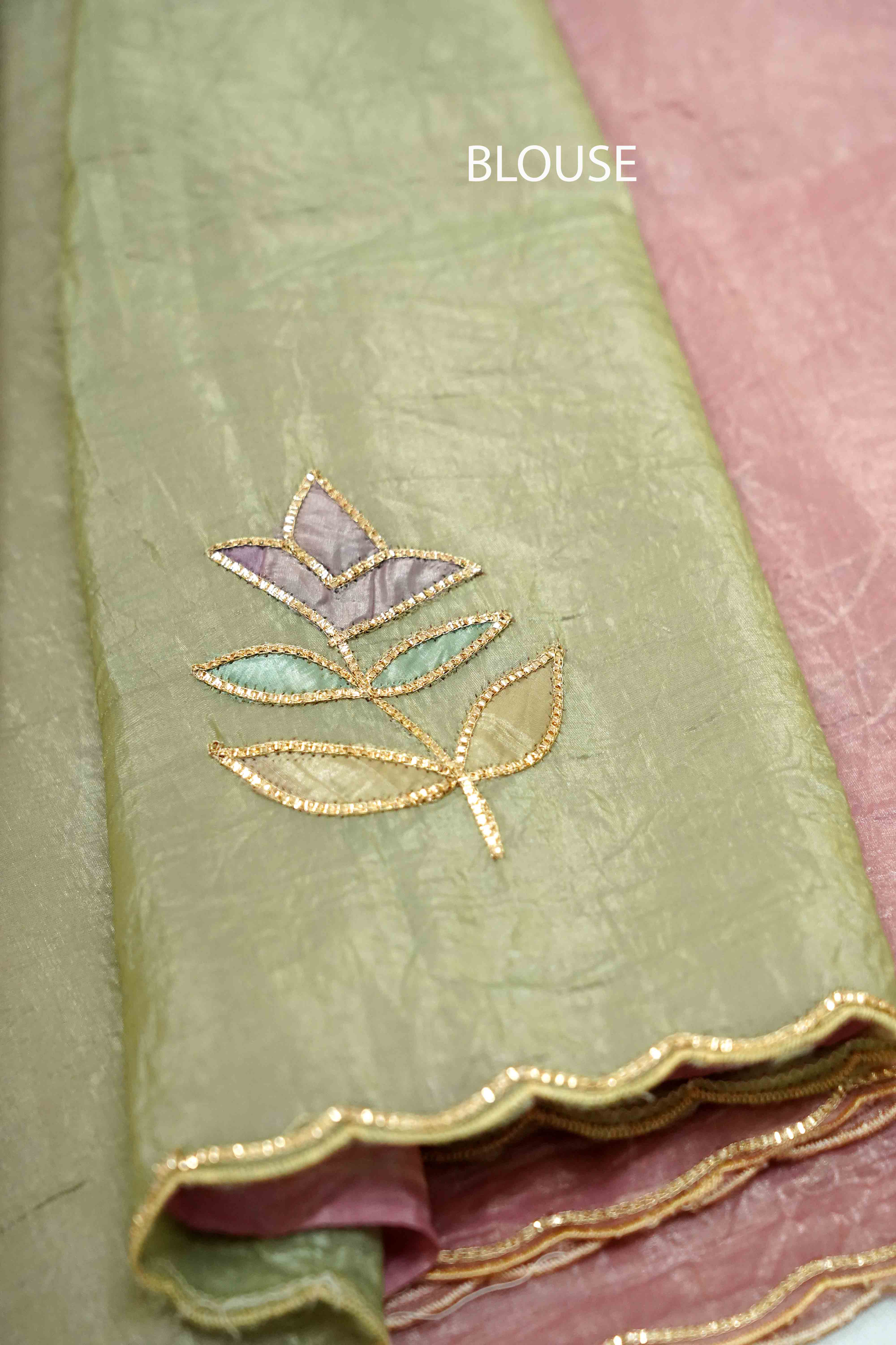 PINKISH GREY GLASS TISSUE SAREE - Queens Jewel Emporium