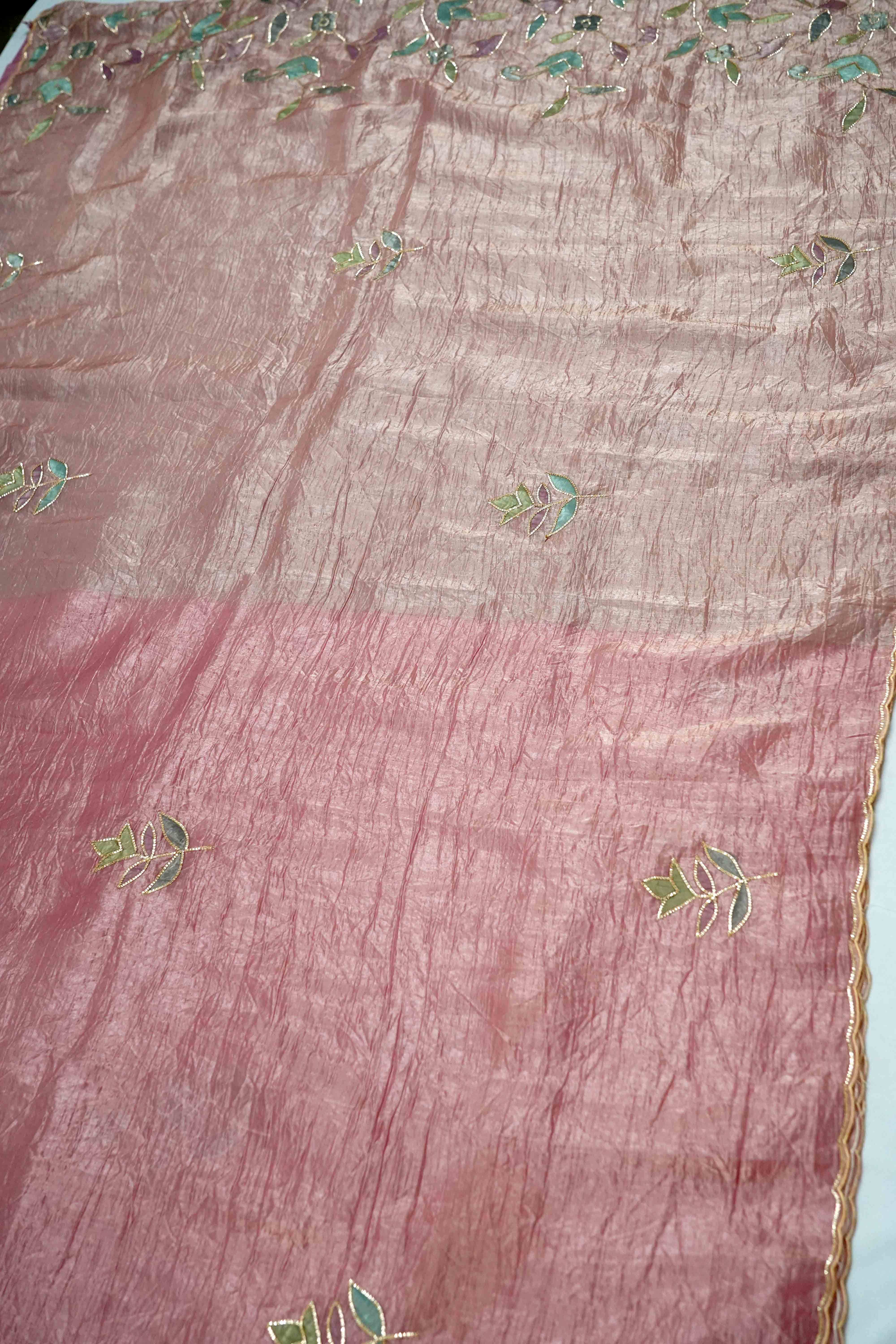 PINKISH GREY GLASS TISSUE SAREE - Queens Jewel Emporium