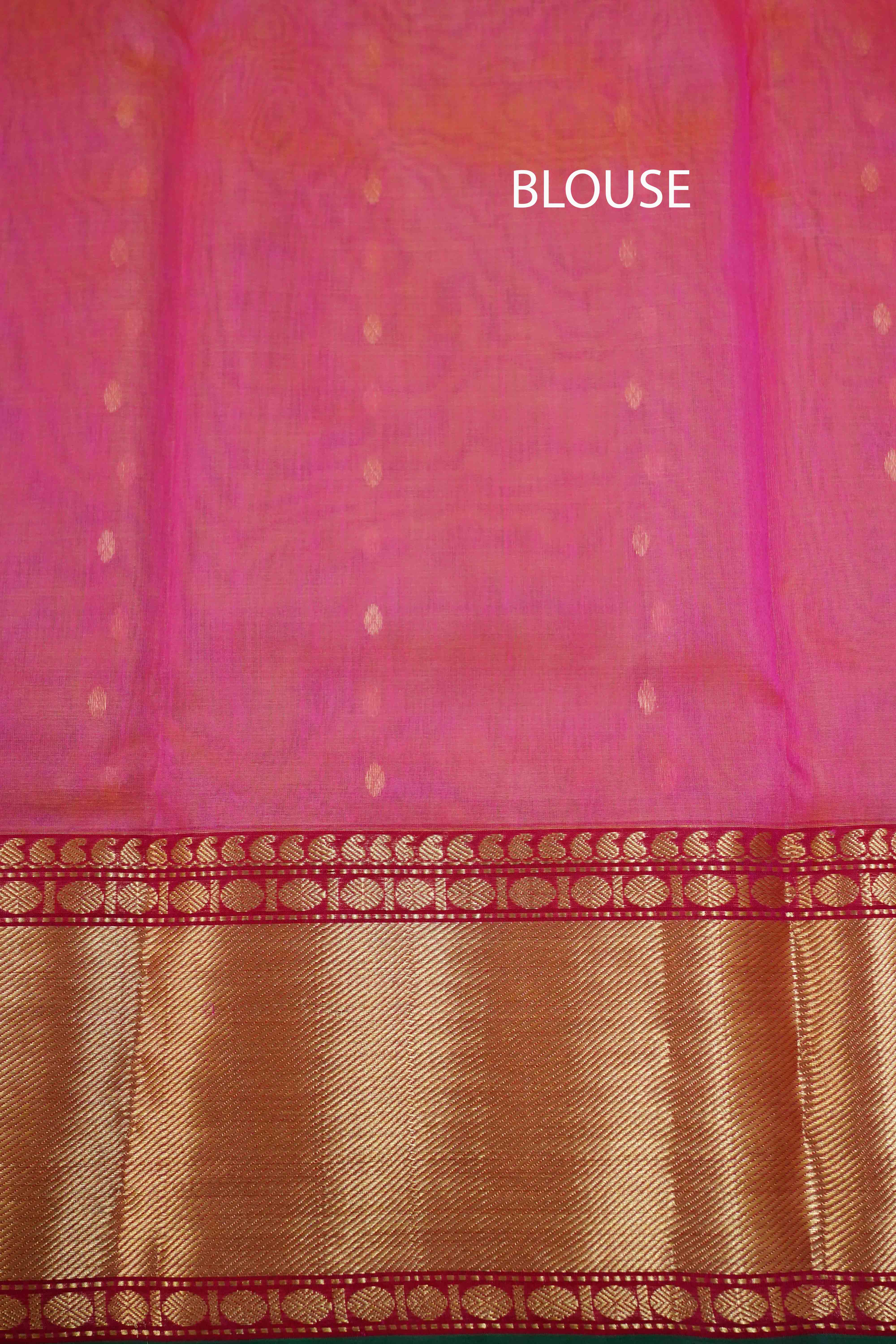 PINKISH RED-TRADITIONAL CHANDERI KATAN SILK HANDLOOM SAREE WITH NAKSHI ZARI & BORDER &BUTI - Queens Jewel Emporium