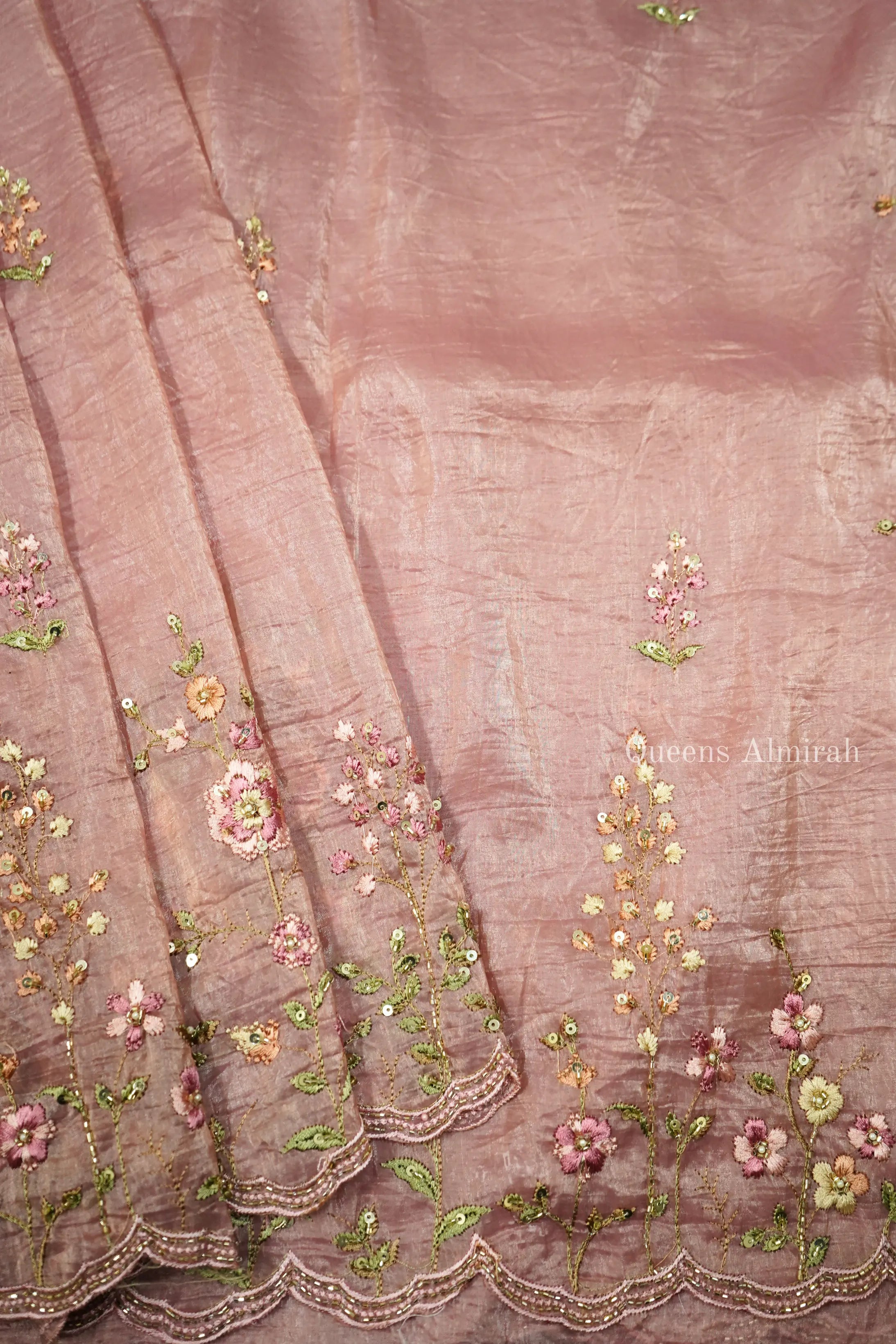 PINKISH TAN TISSUE SAREE - Queens Jewel Emporium