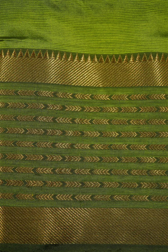 PLAE OLIVE GREEN WITH GOLDEN BORDER MANGALGIRI SAREE - Queens Jewel Emporium