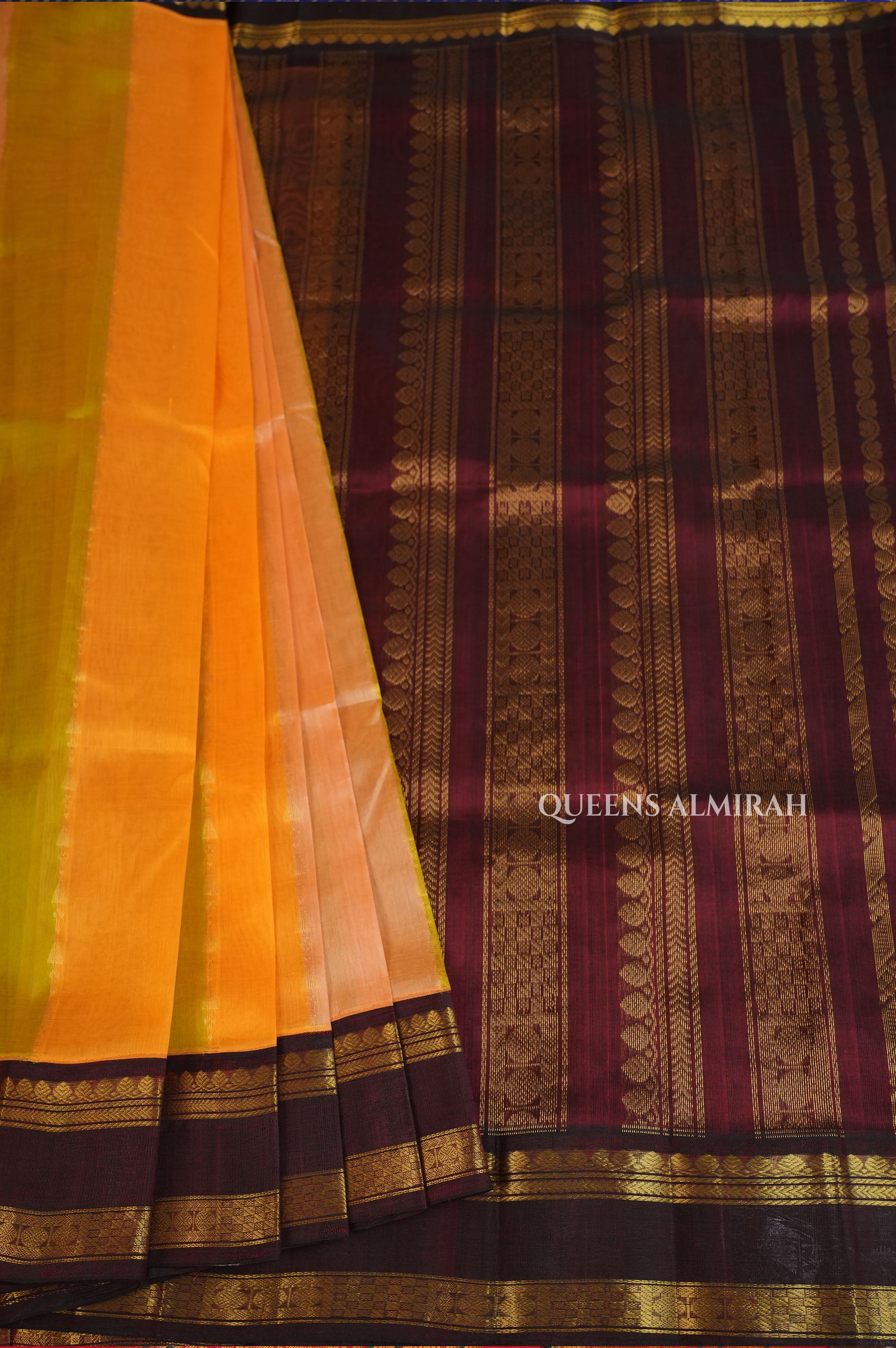 Multi Color With Black Gap Border Pure Silk Cotton Saree