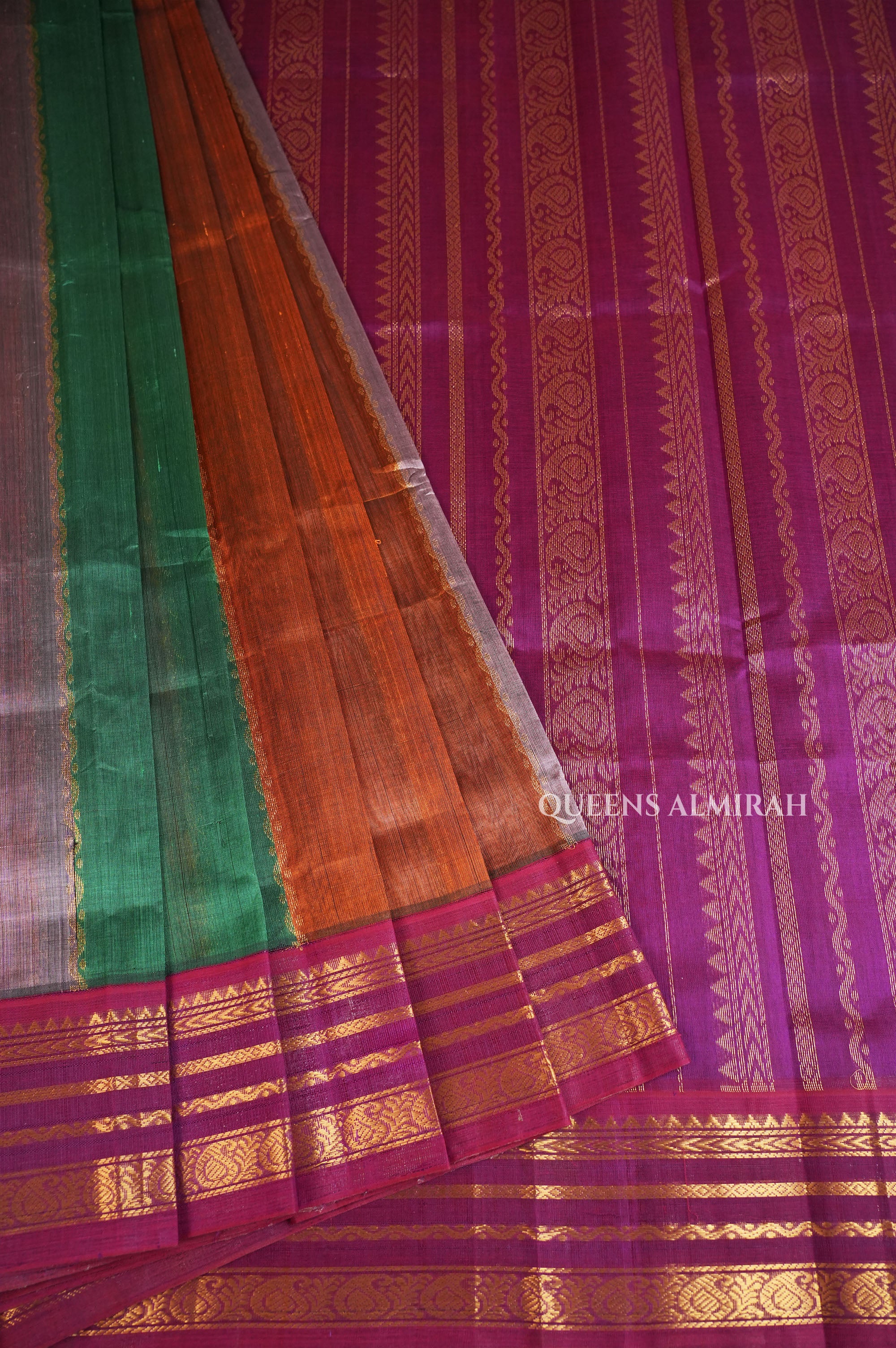 Multi Color With Purple Varisapet Border Pure Silk Cotton Saree