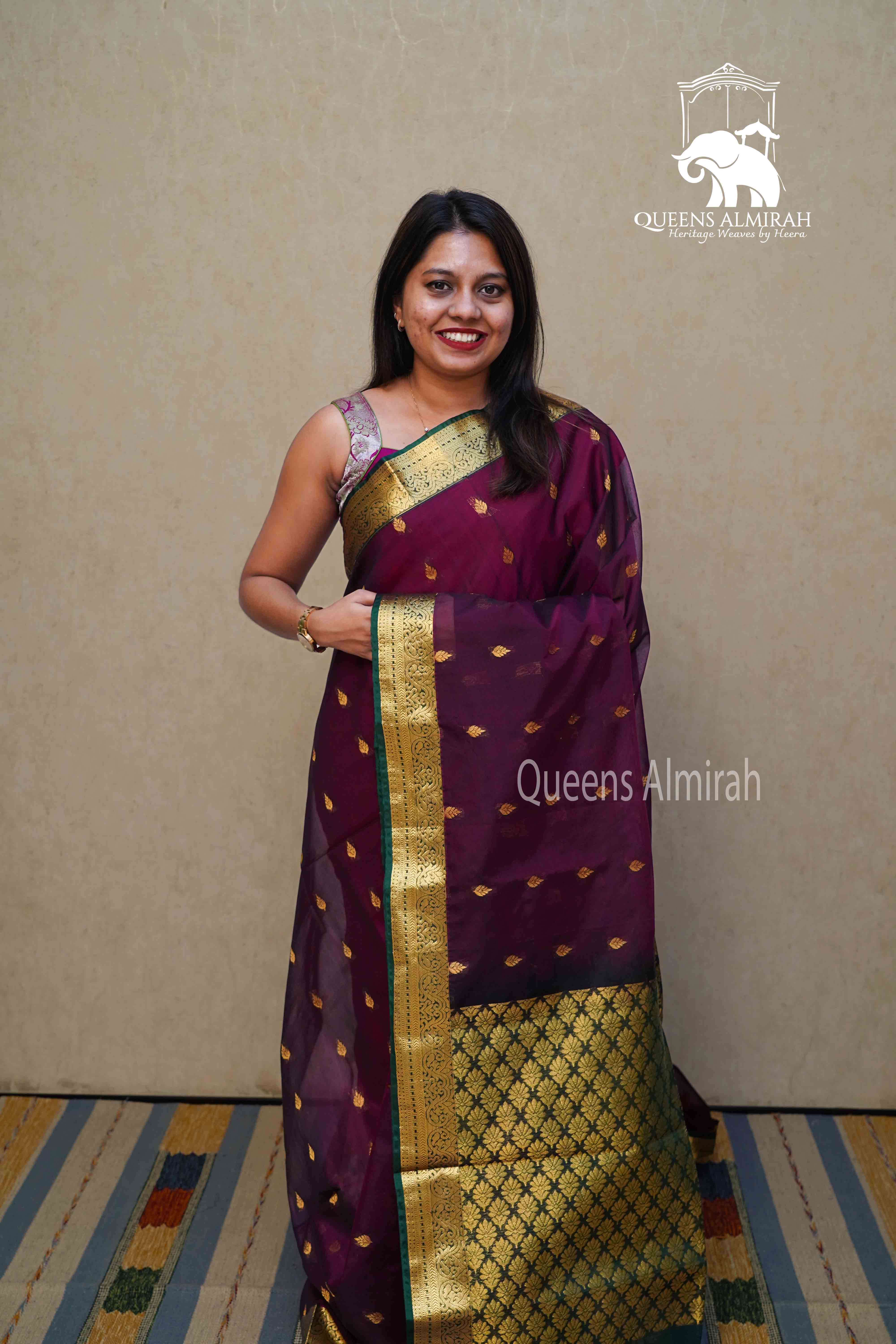 PLUM PURPLE SEMI SILK COTTON SAREE - Queens Jewel Emporium