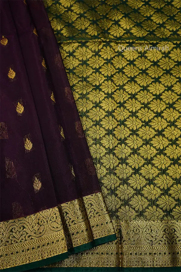 PLUM PURPLE SEMI SILK COTTON SAREE - Queens Jewel Emporium