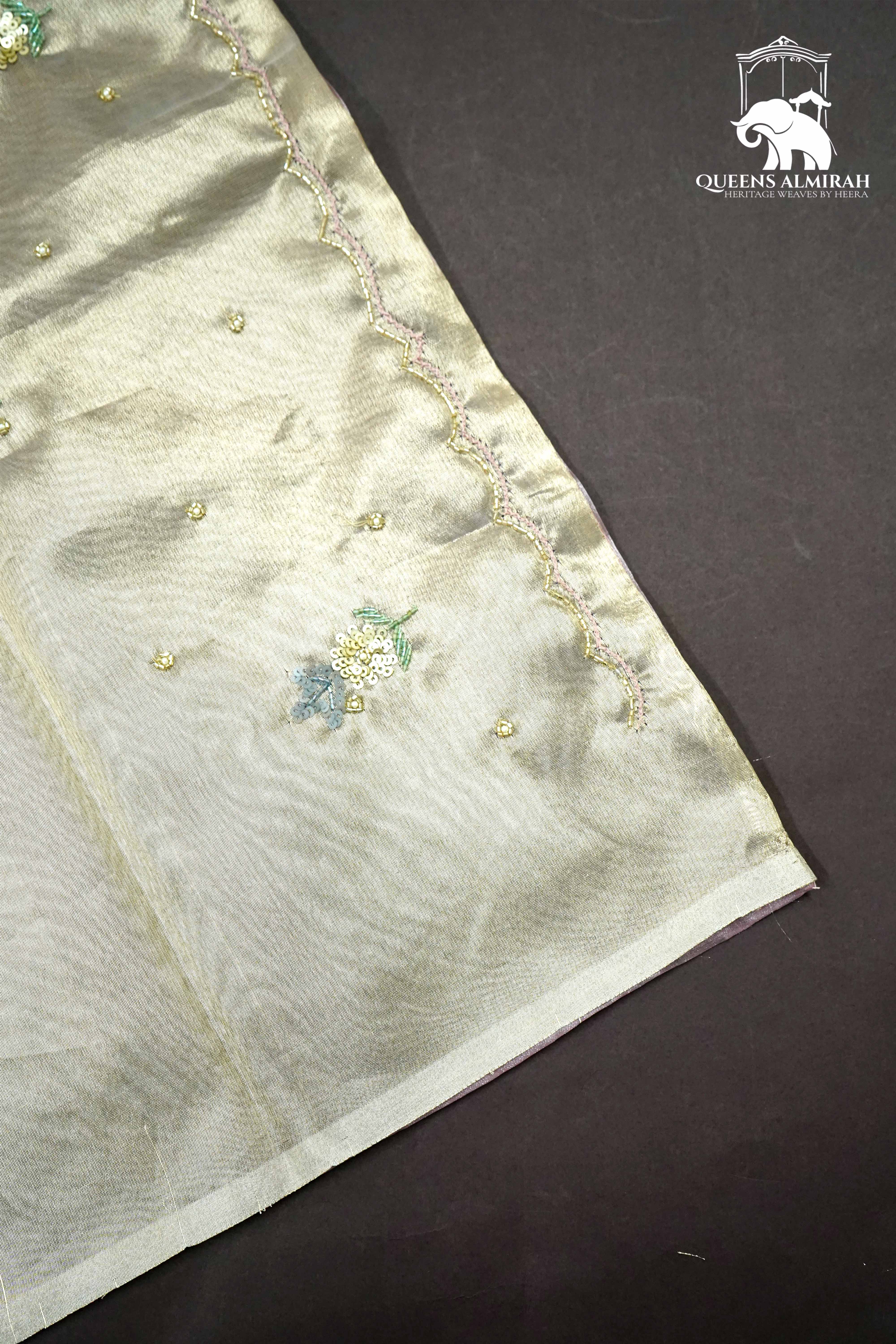 PUCE PINK WITH SCALLOP BORDER ORGANZA SAREE - Queens Jewel Emporium