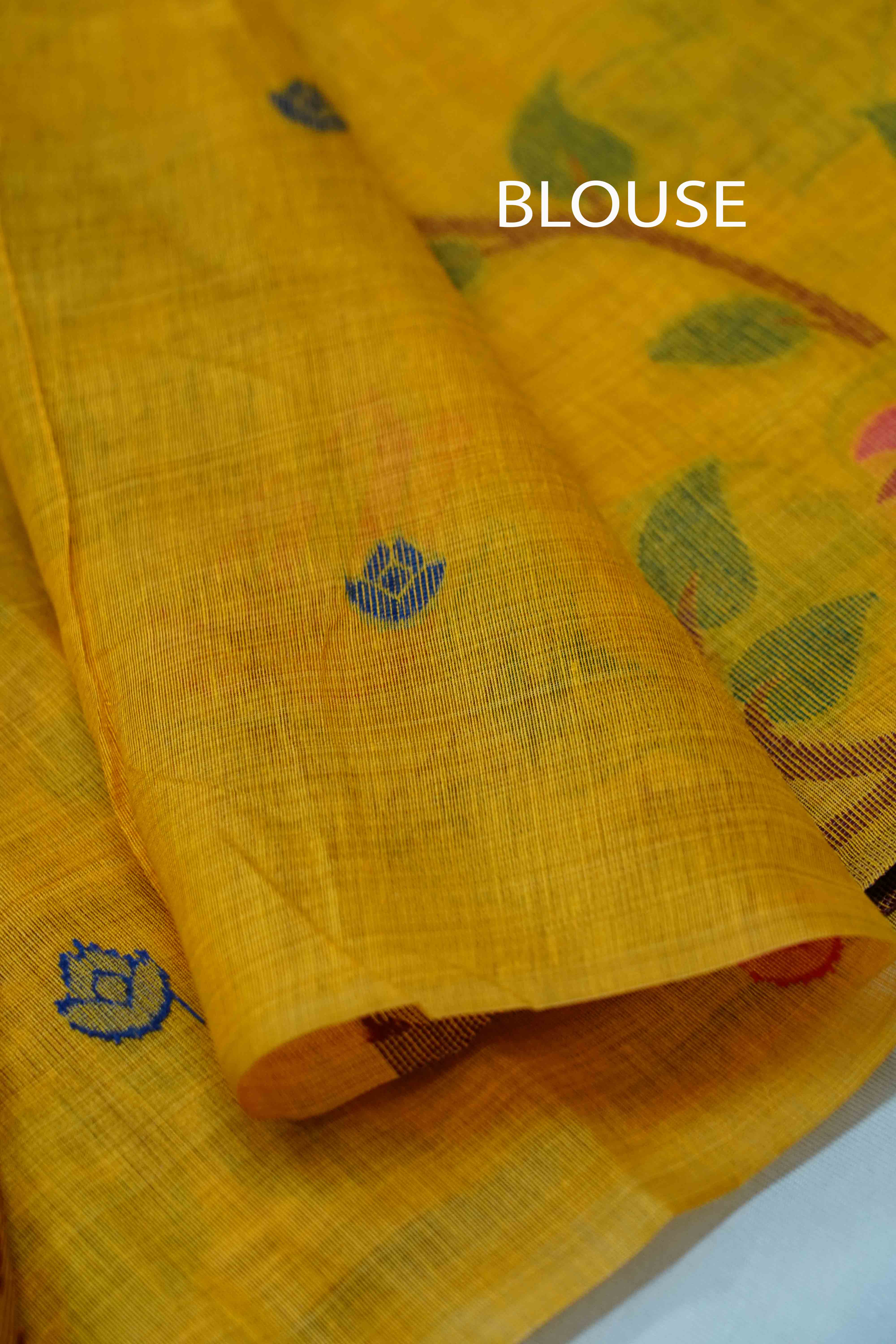 PUMPKIN YELLOW JAMDANI TUSSAR SILK SAREE - Queens Jewel Emporium